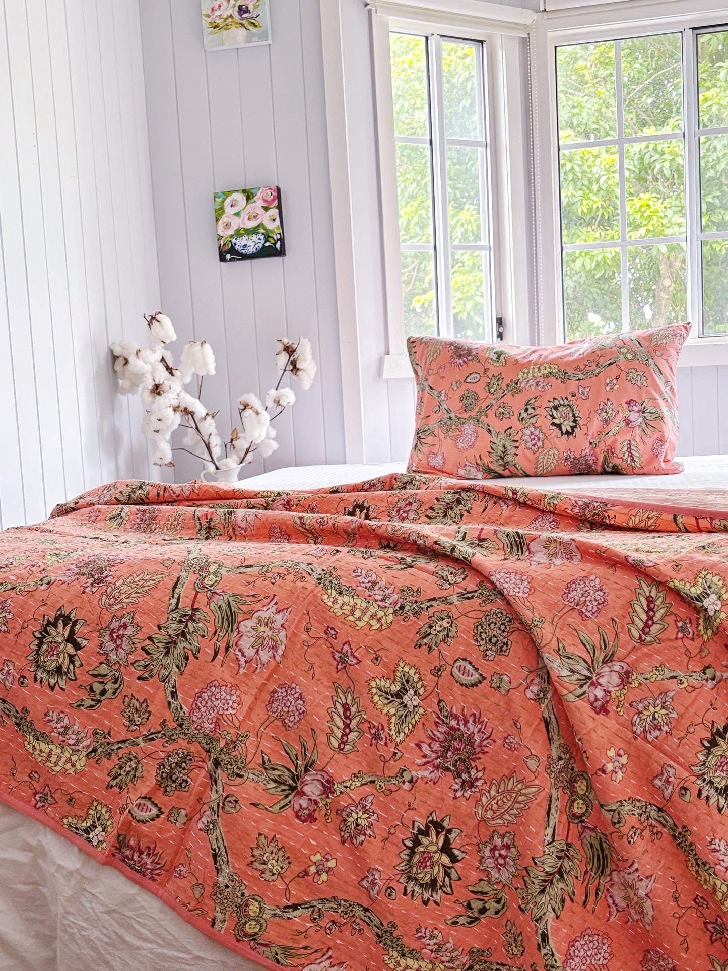 Coral Jardin Floral Pillowcase