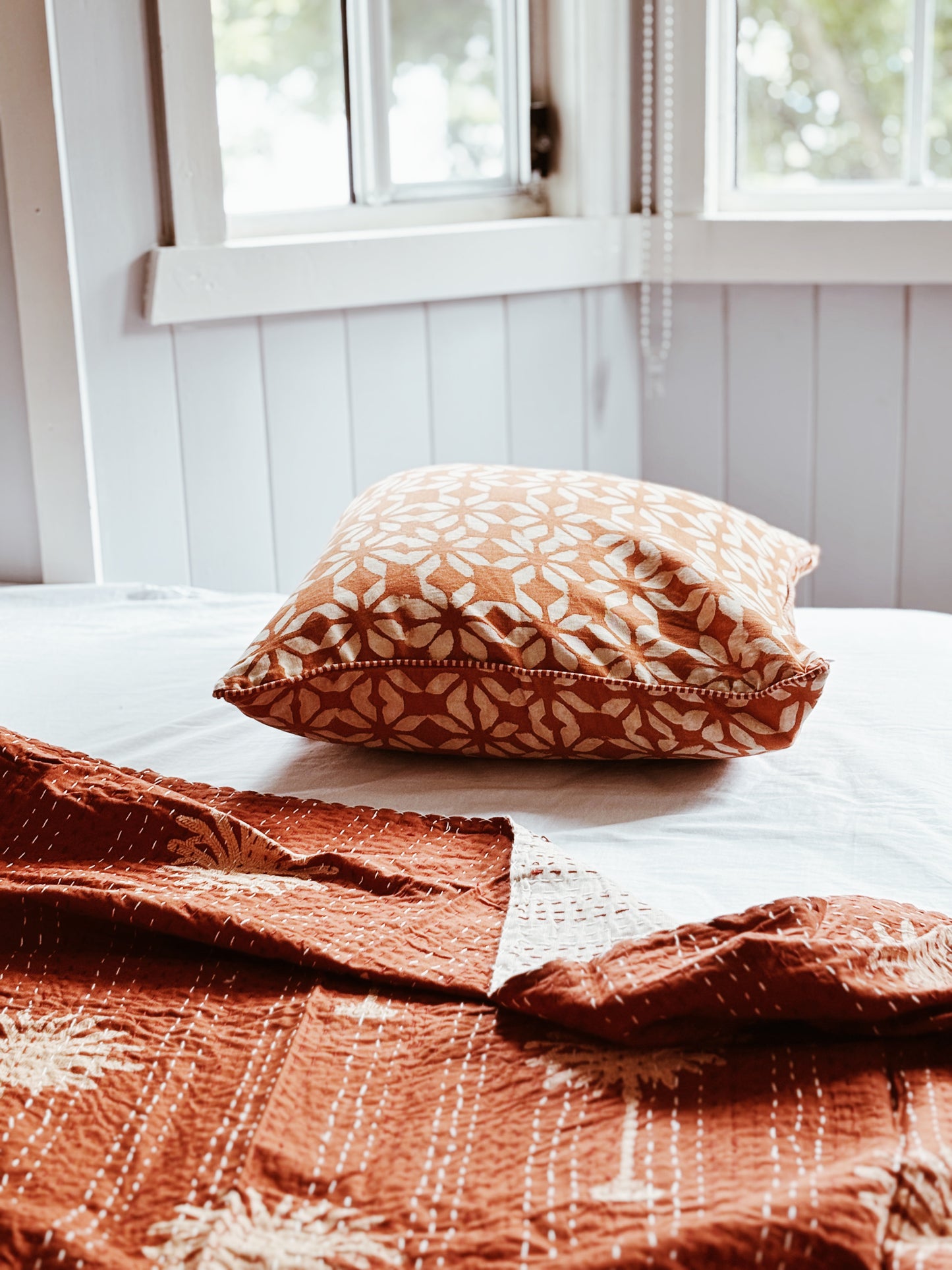 Rust Palm Kantha Quilt-Single Size