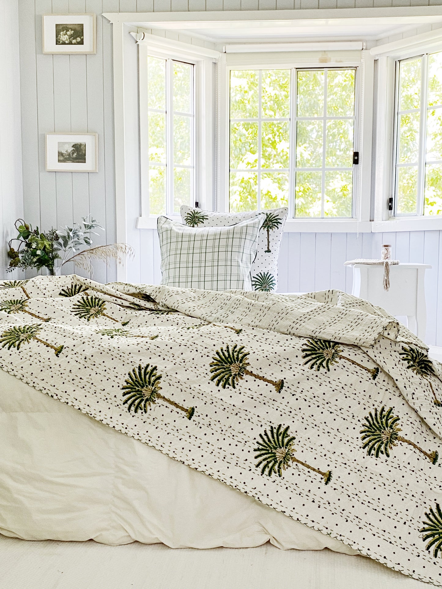 Sea Moss Green Coastal Plaid Check Euro Cushion Cover