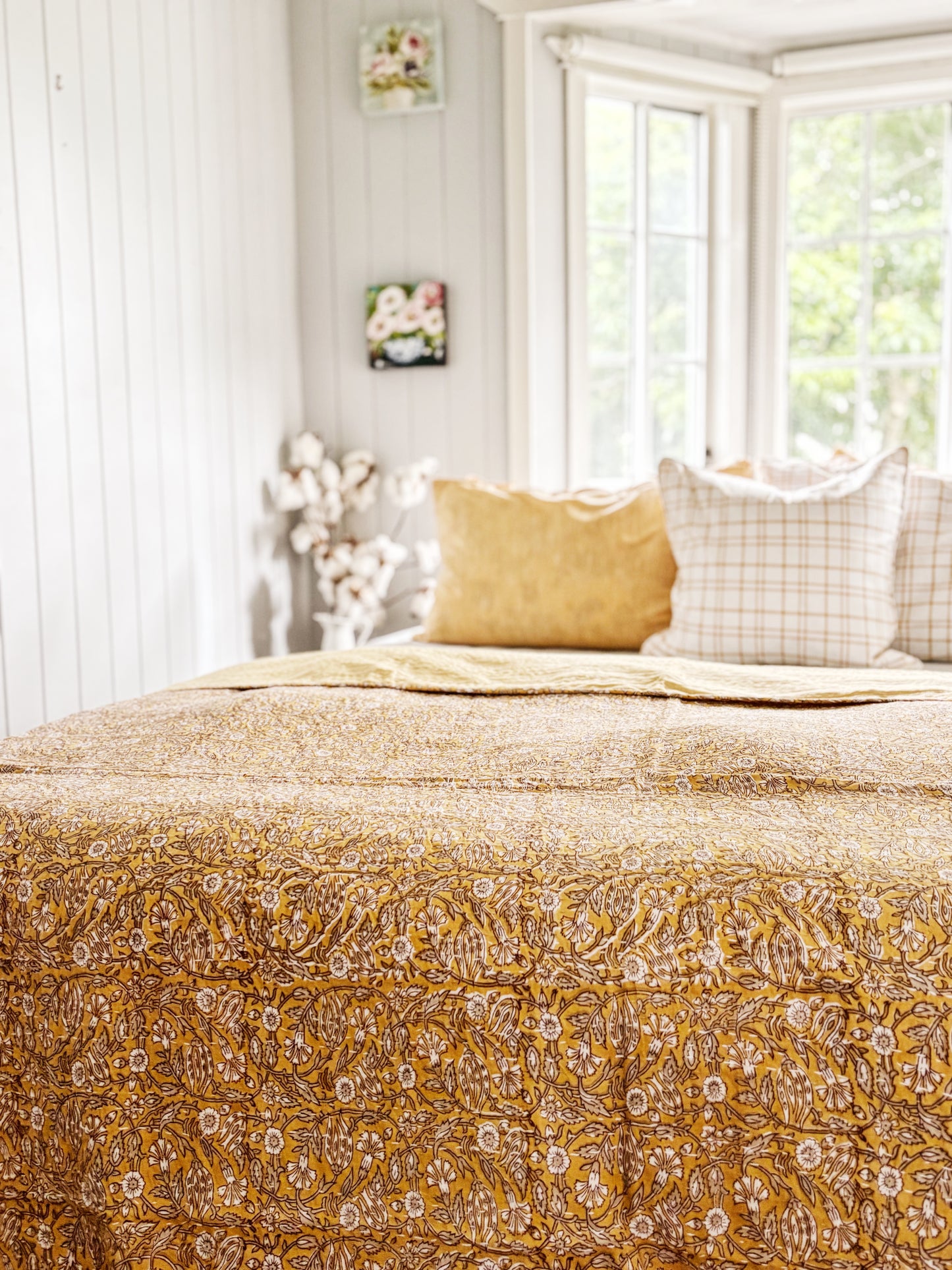 Peach Soleil Boho Coastal Kantha Quilt