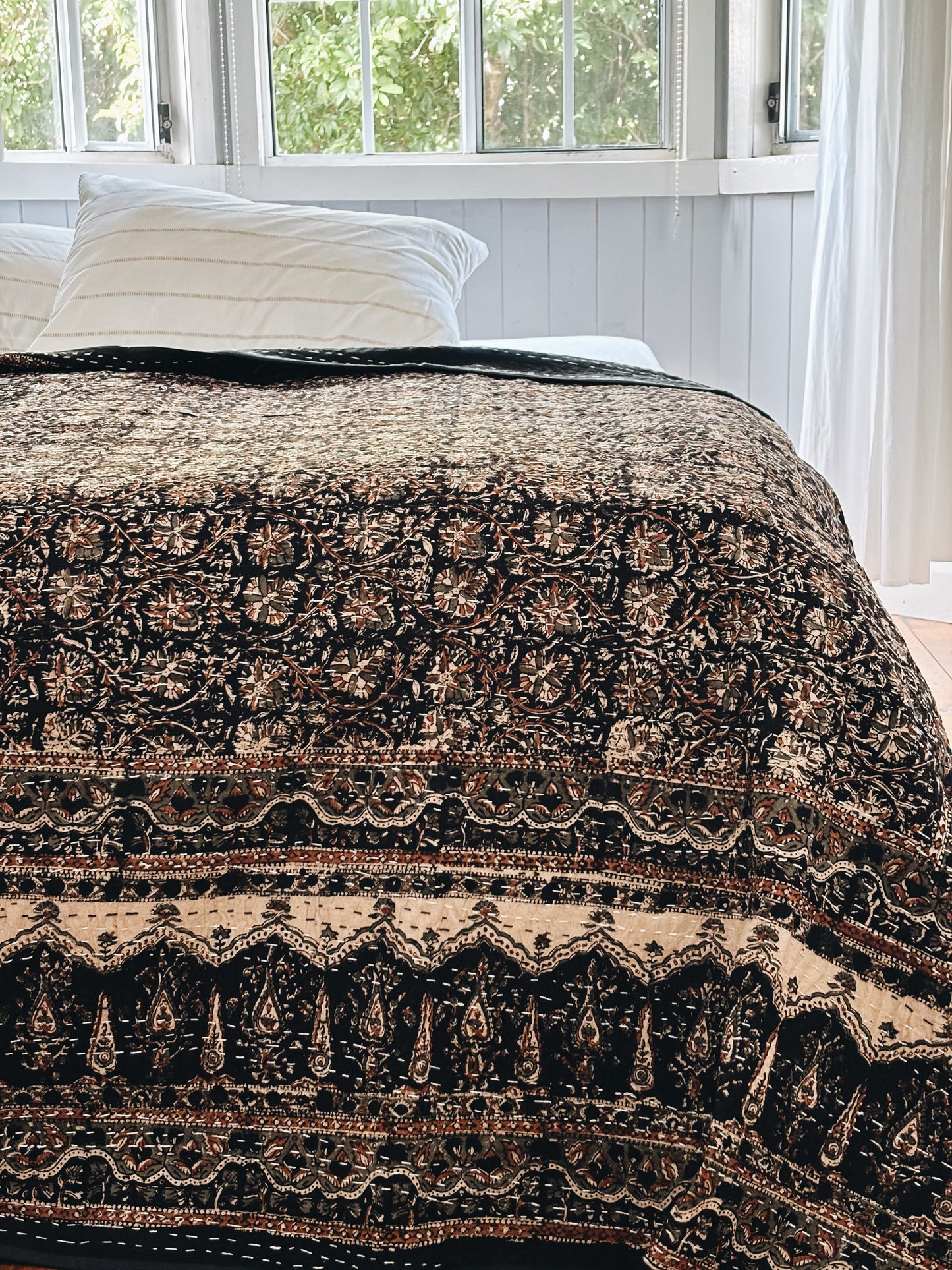 Ecru Heirloom Kantha Quilt