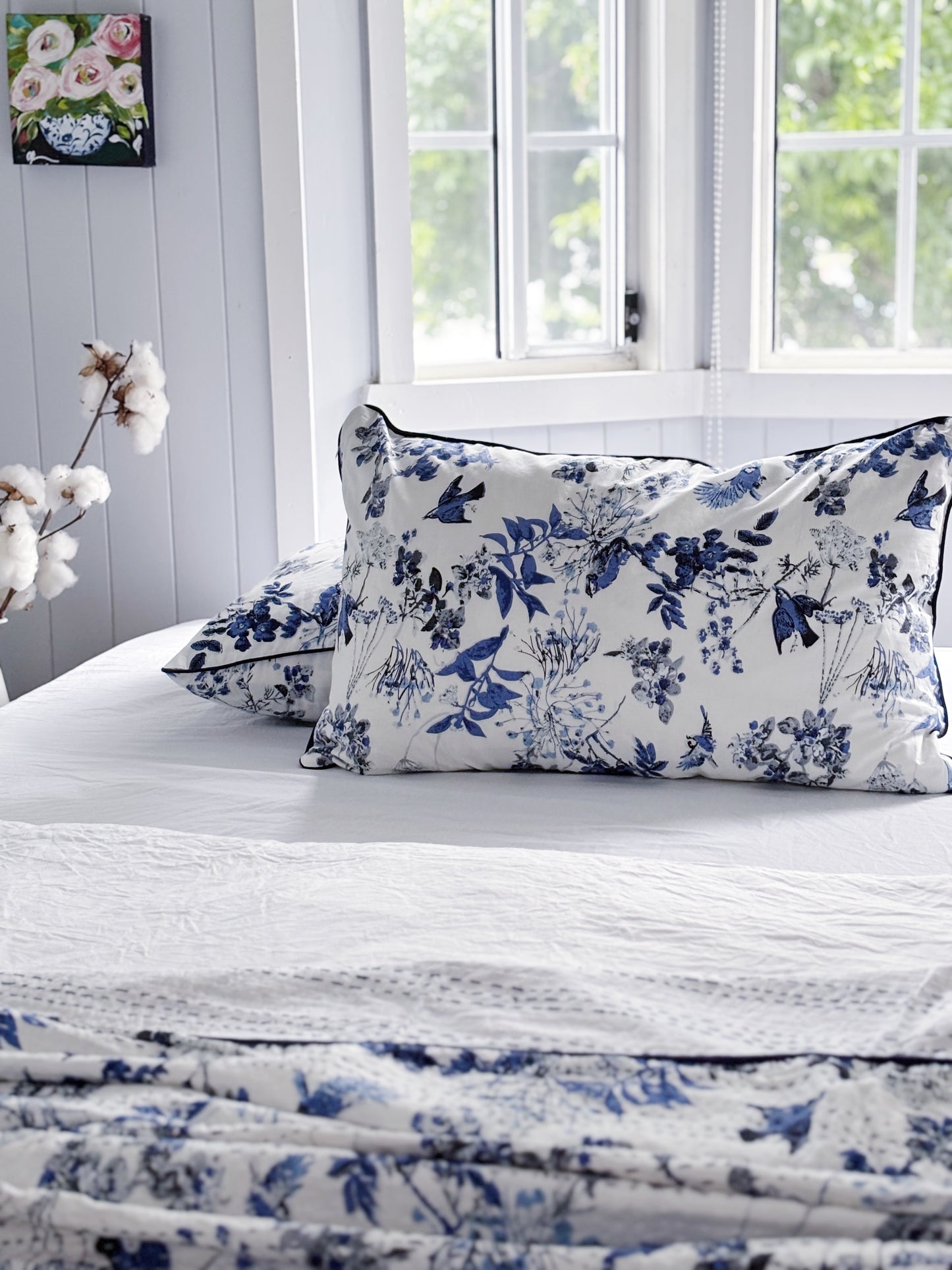 Coastal Chinoiserie Birds Kantha Quilt Bundle