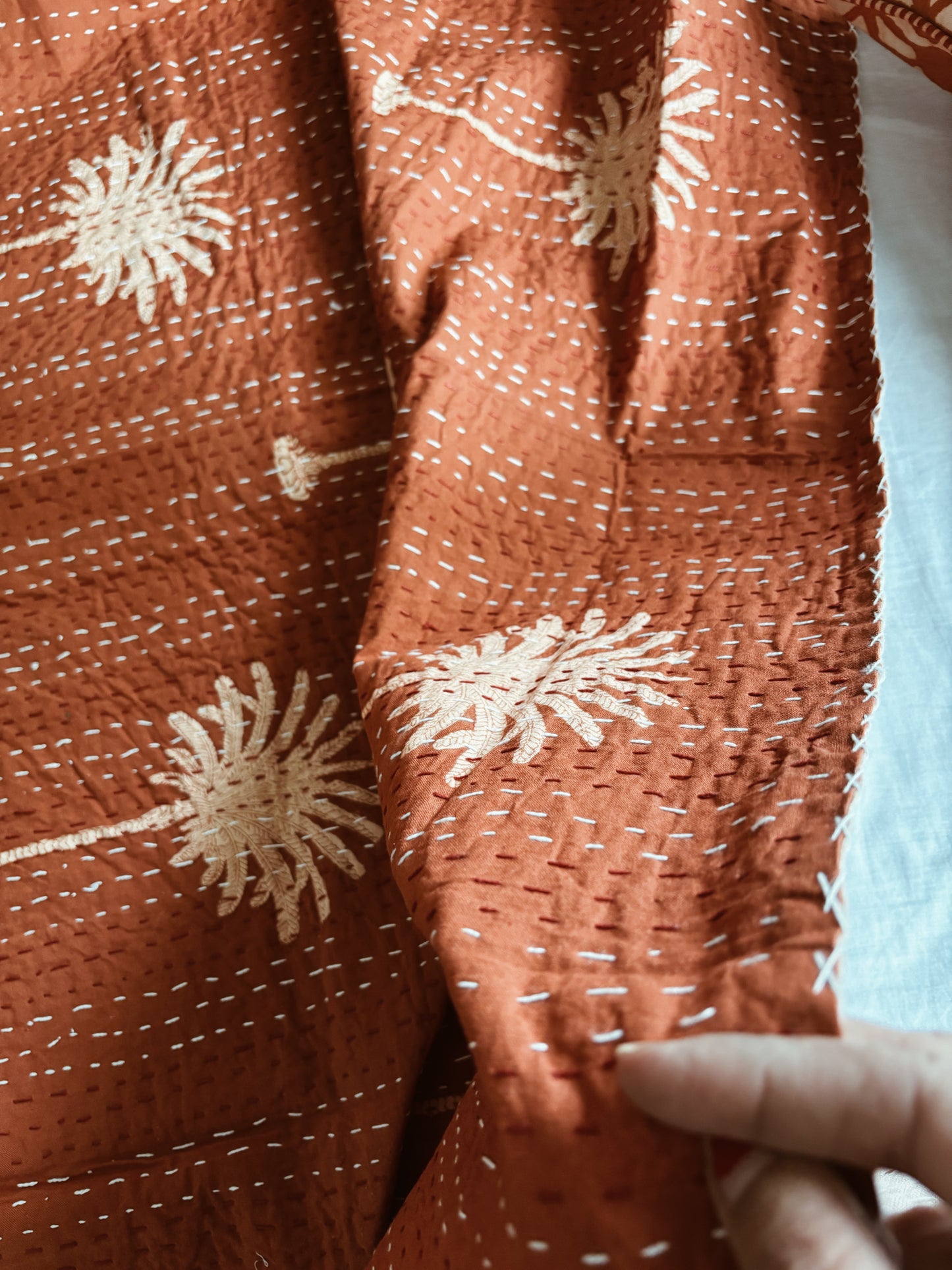 Rust Palm Kantha Quilt-Single Size