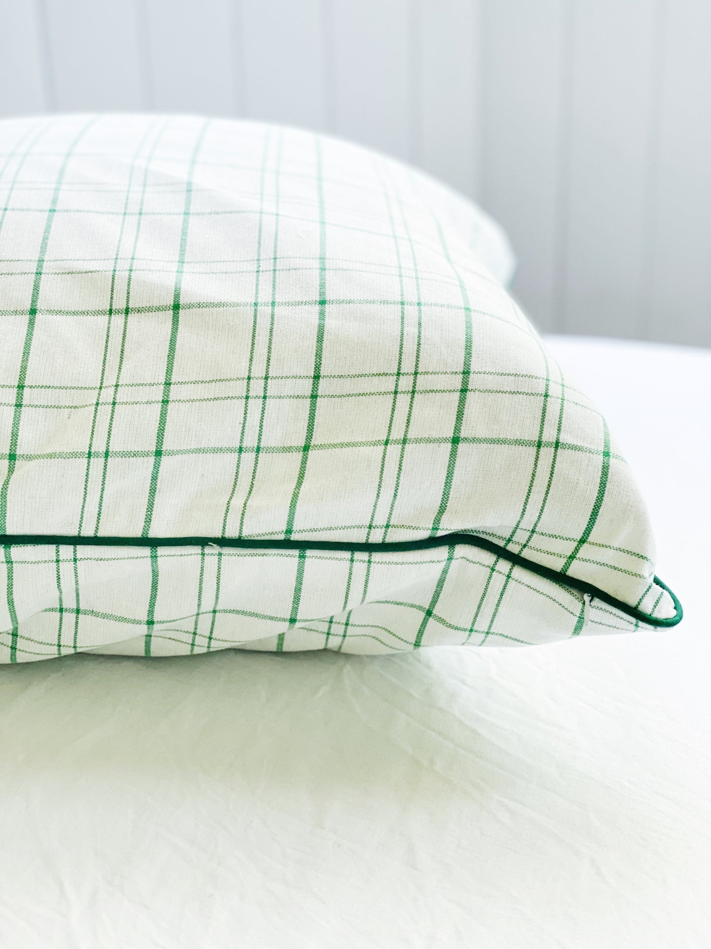 Sea Moss Green Coastal Plaid Check Euro Cushion Cover