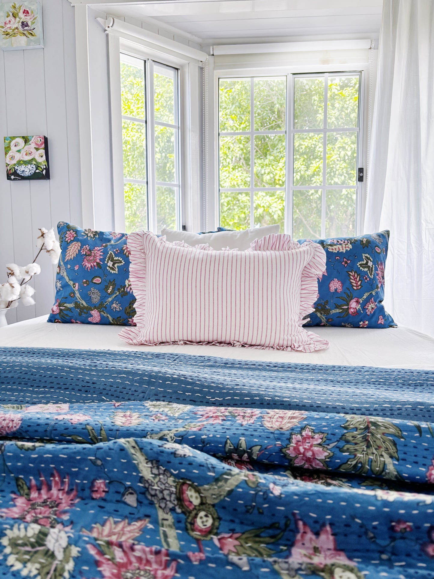 Coastal Heirloom Blue Jardin Kantha Quilt Bundle