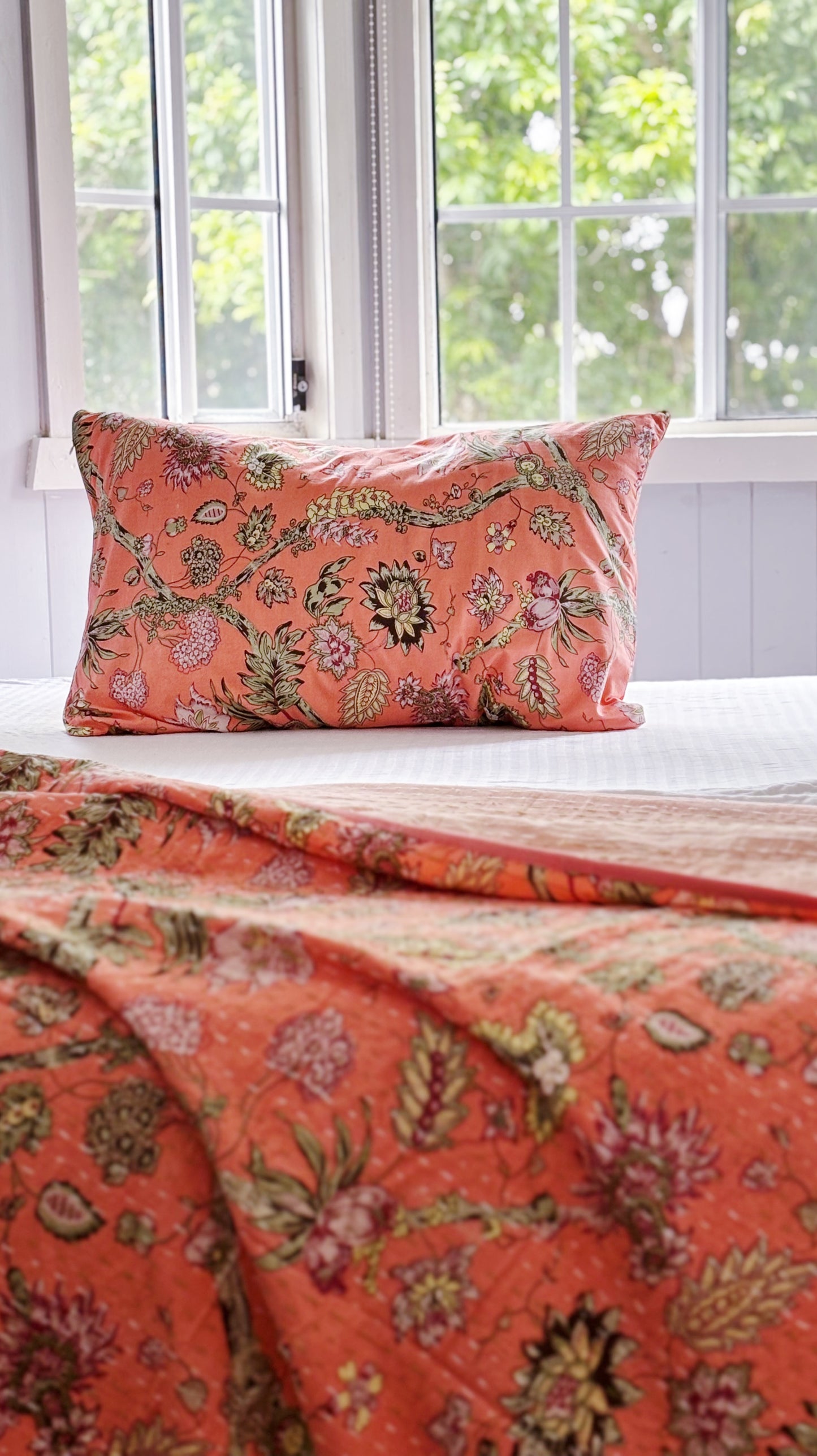 Coral Jardin Floral Pillowcase