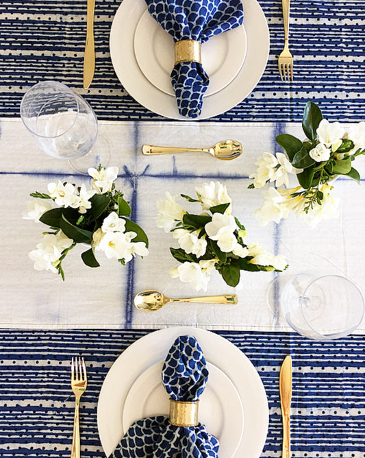 Indigo Dots and Stripes Hamptons Double Extra large Tablecloth (200 x450 cm )