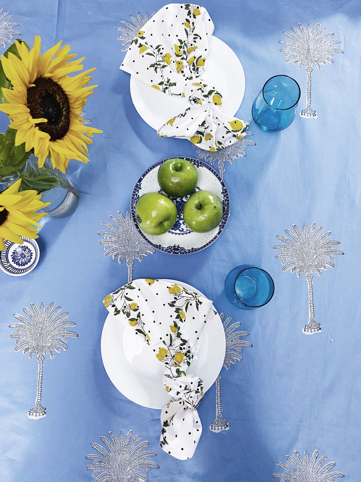 Blue Beachhouse Palms Tablecloth