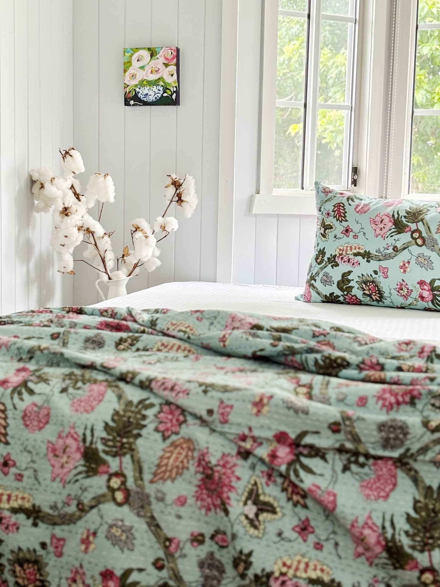 Mint Green Jardin Floral Kantha Quilt