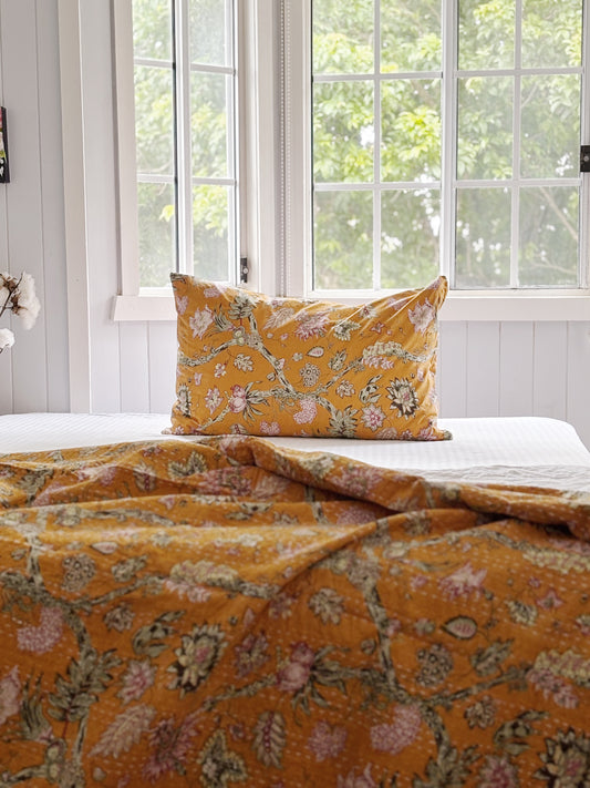 Mustard Jardin  Kantha Quilt