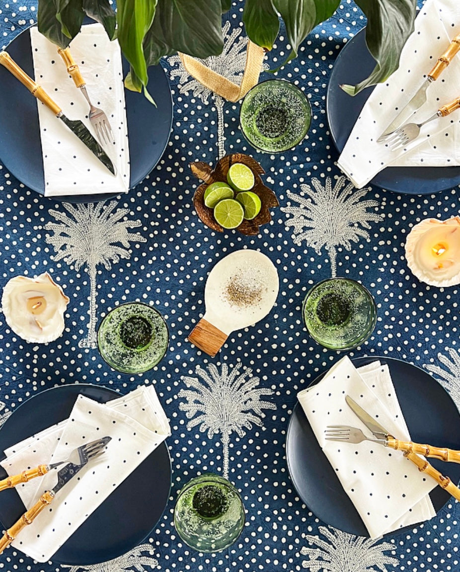 Indigo Polka Dot  Palms Tablecloth (180x275cm)