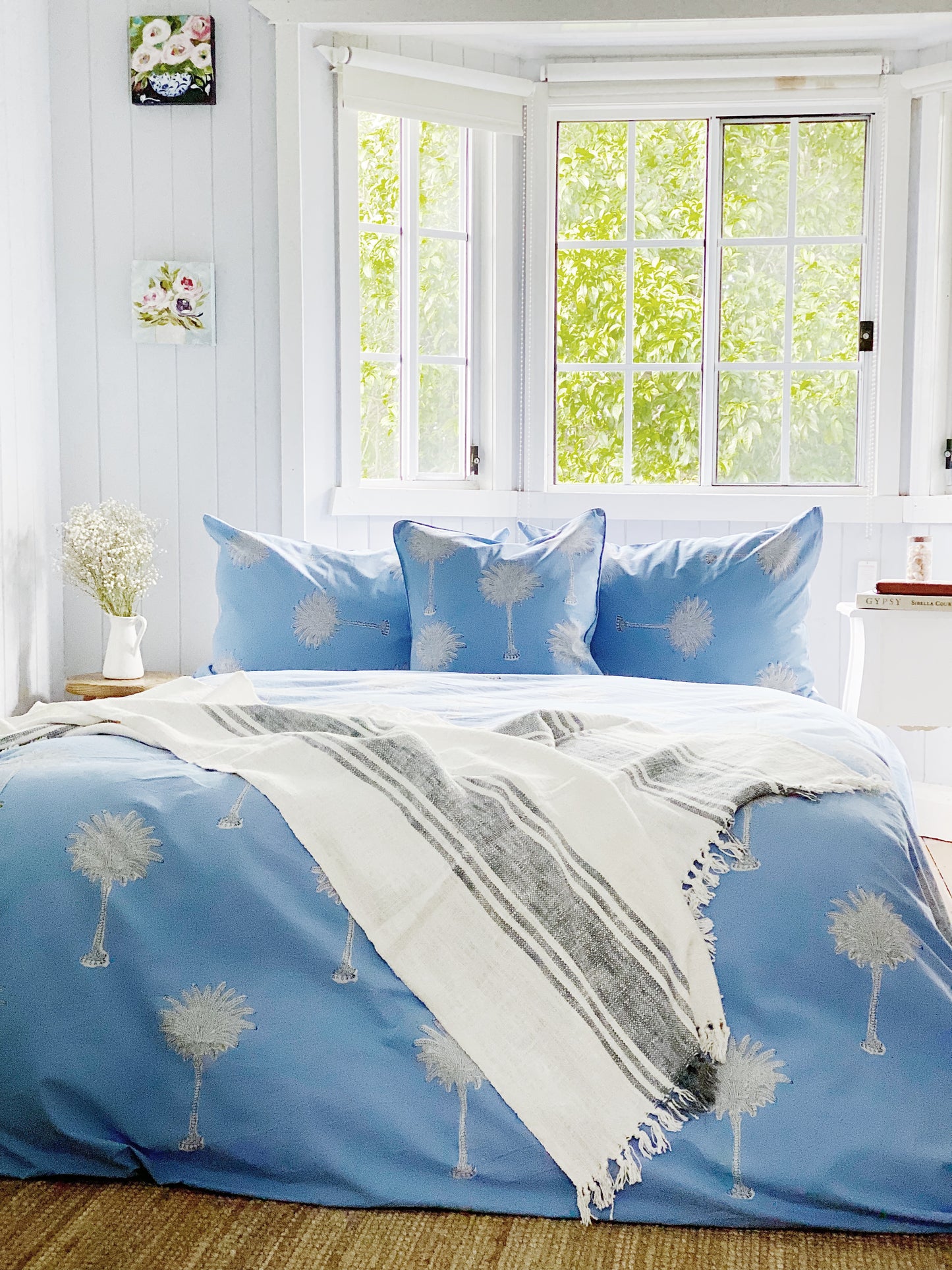 Blue Beachhouse Palms Pillowcase