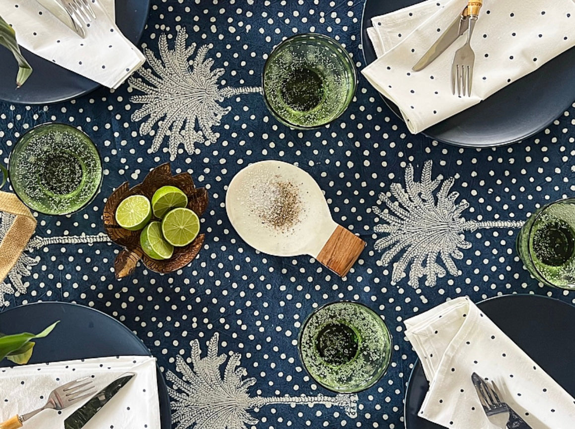 Indigo Polka Dot Palms Tablecloth (180x275cm)
