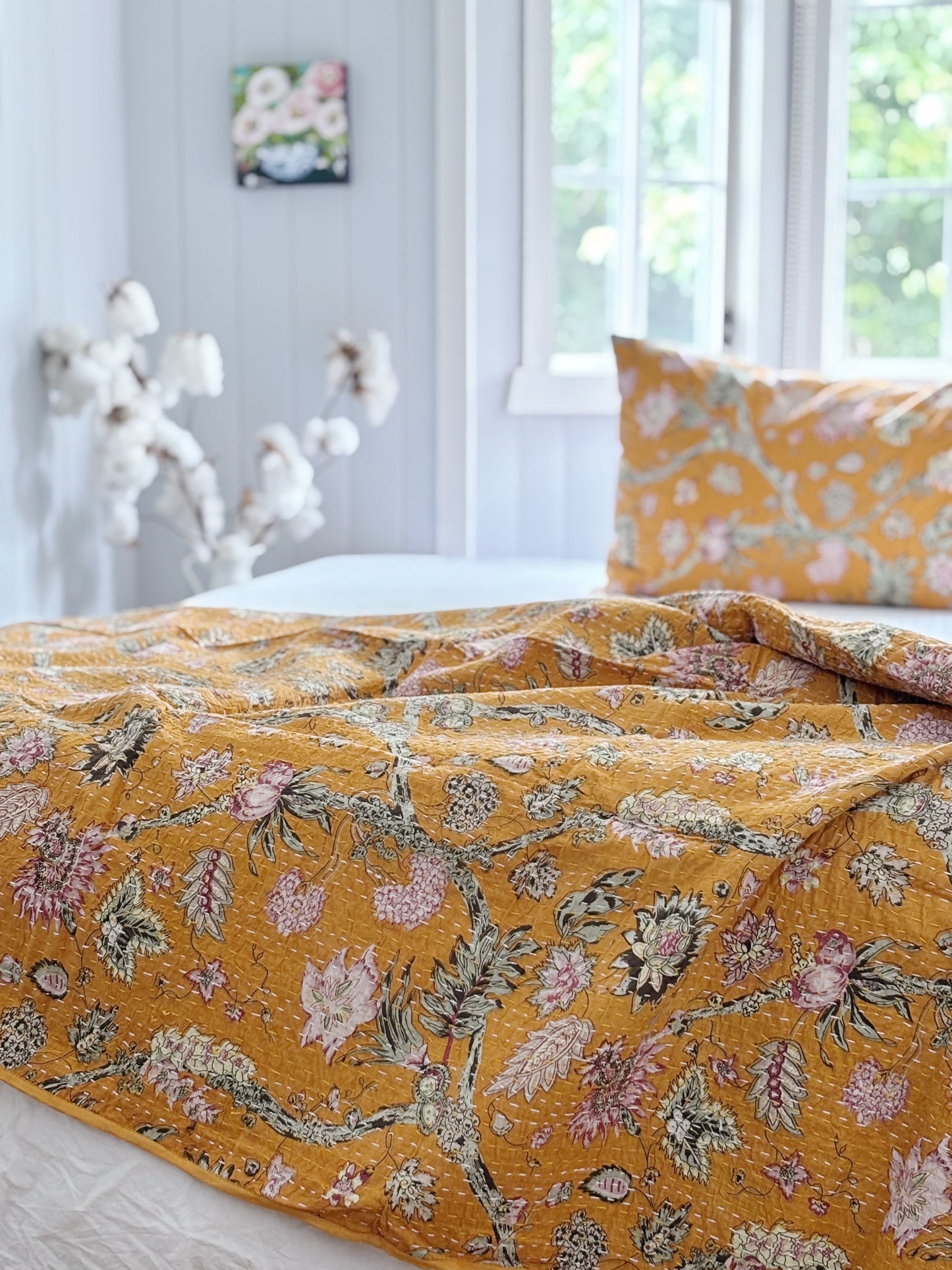 Mustard Jardin Kantha Quilt