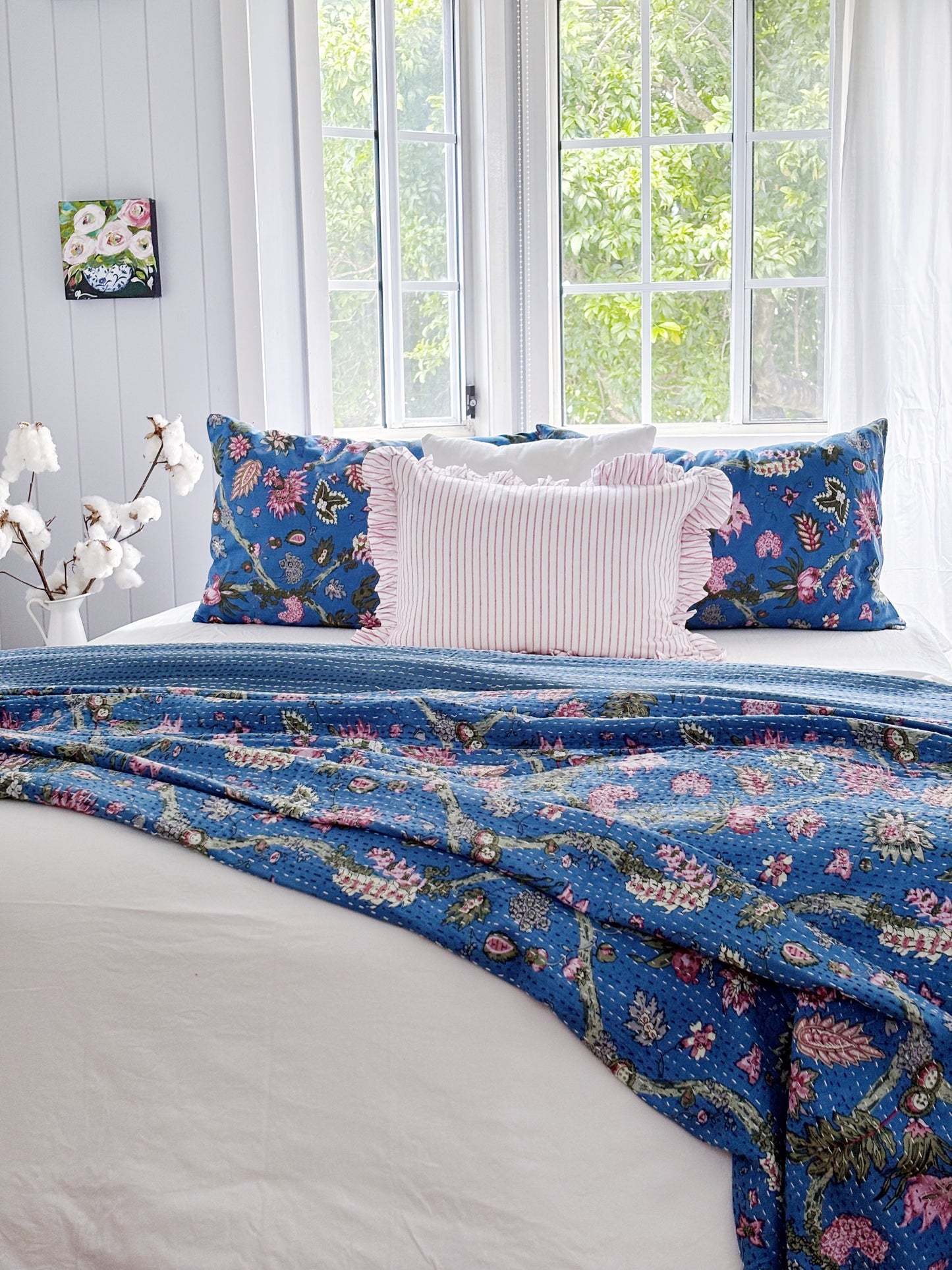 Coastal Heirloom Blue Jardin Kantha Quilt Bundle