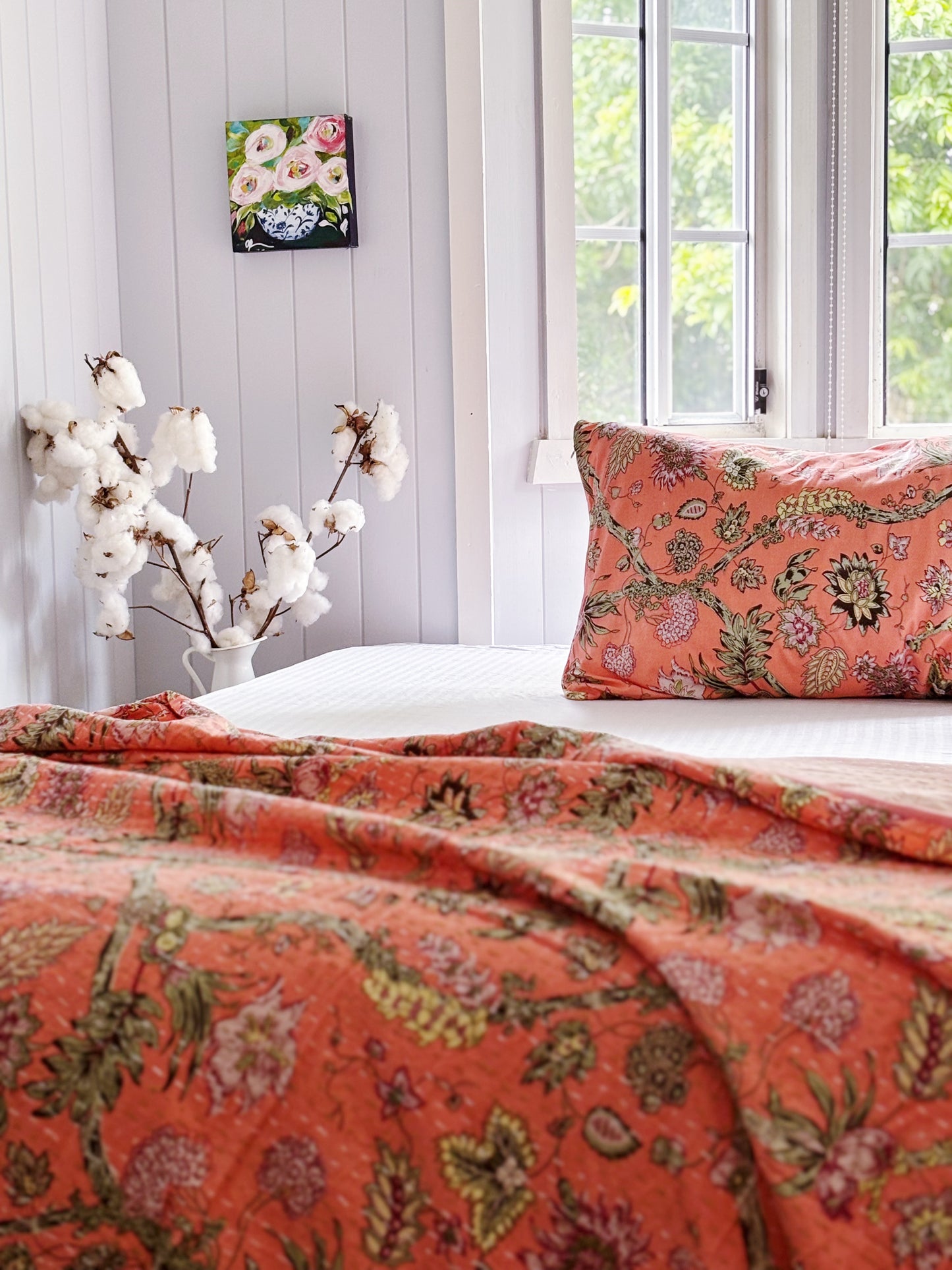 Coral Jardin Floral Pillowcase