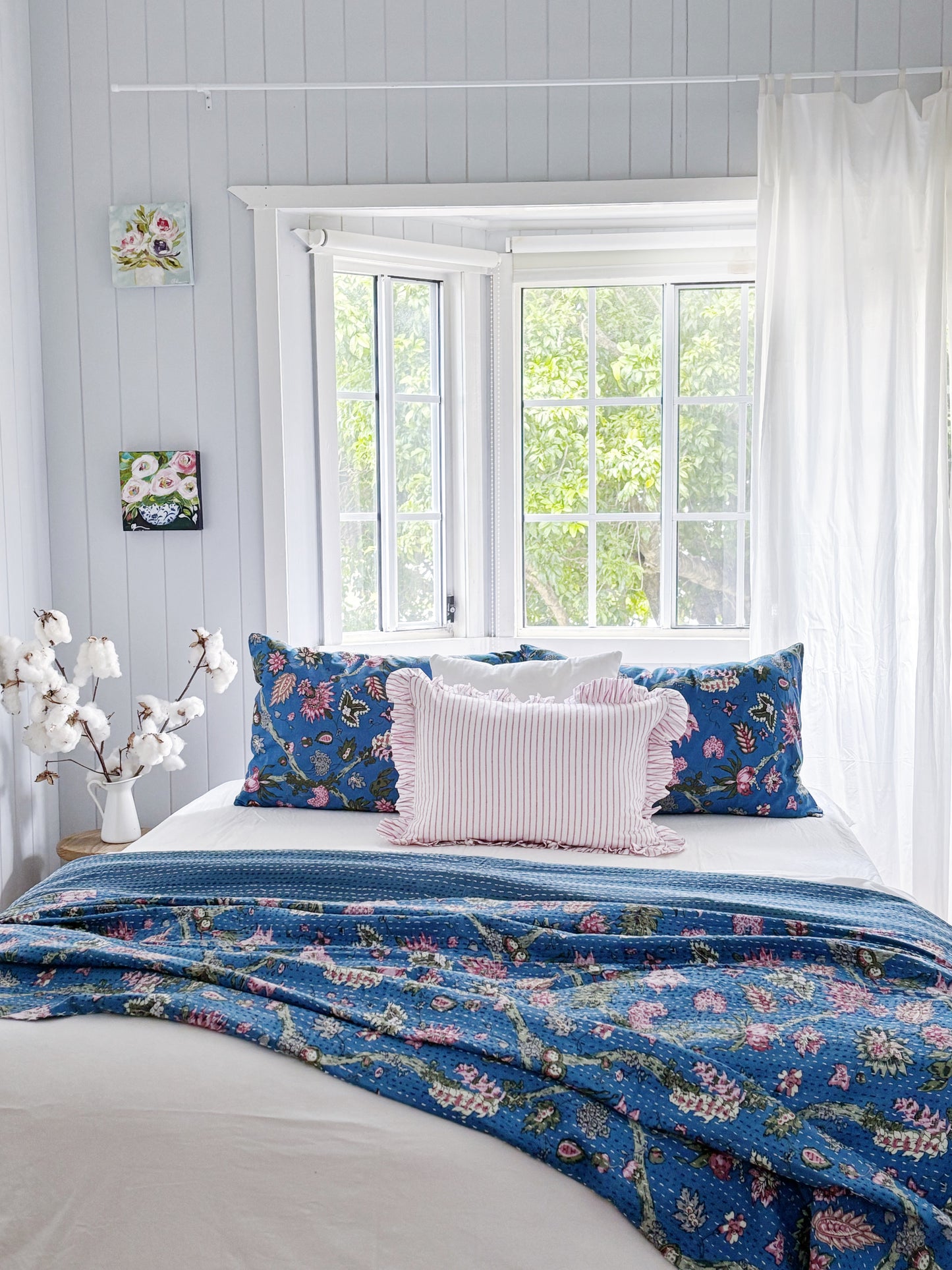 Coastal Heirloom Blue Jardin Kantha Quilt Bundle