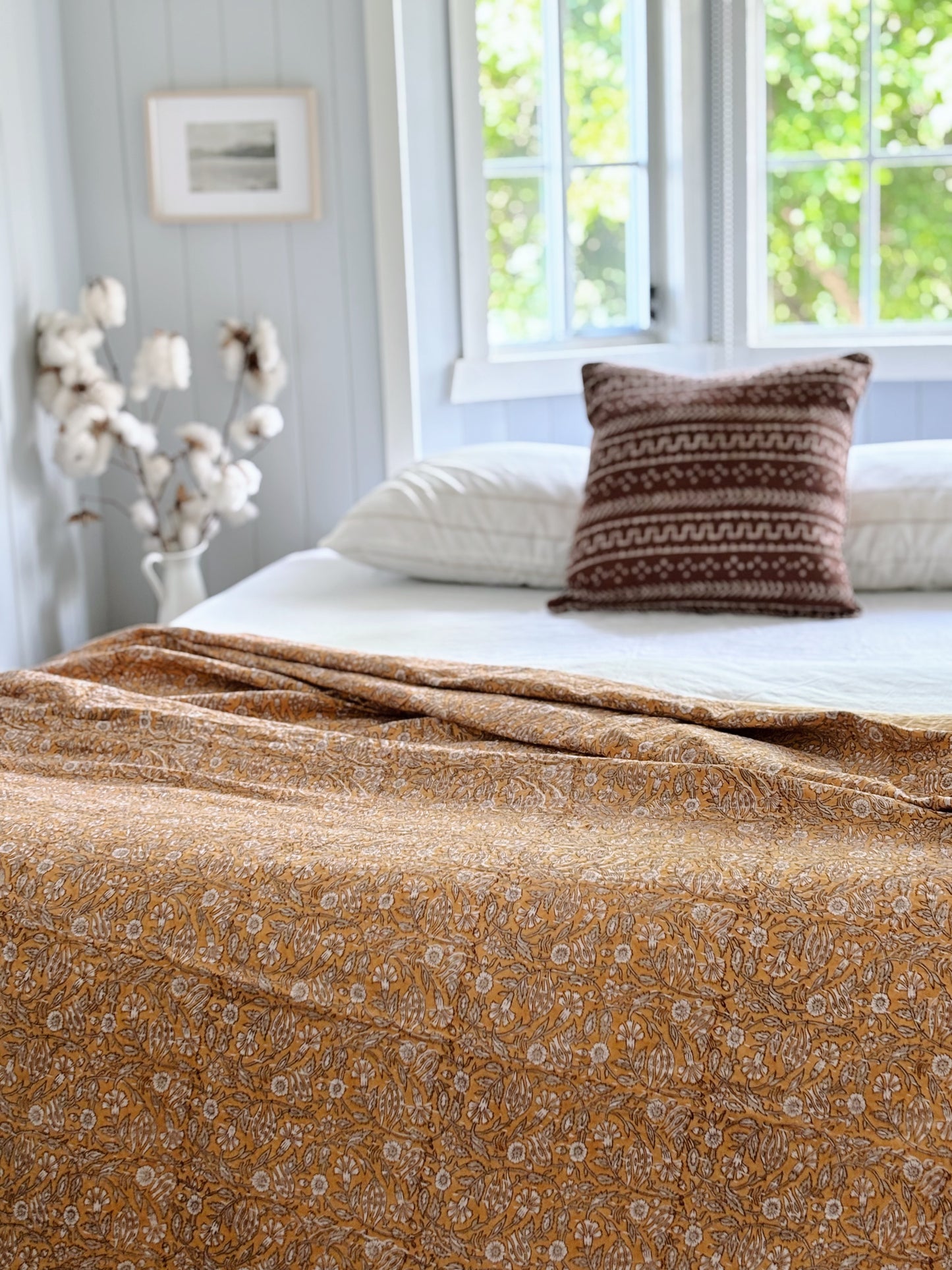 Modern Coastal Hand Block Printed Kantha Quilt Bundle