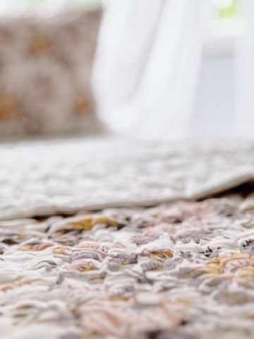 Sienna Cotton Filled Kantha Quilt ~ Hand-Printed & Hand-Stitched
