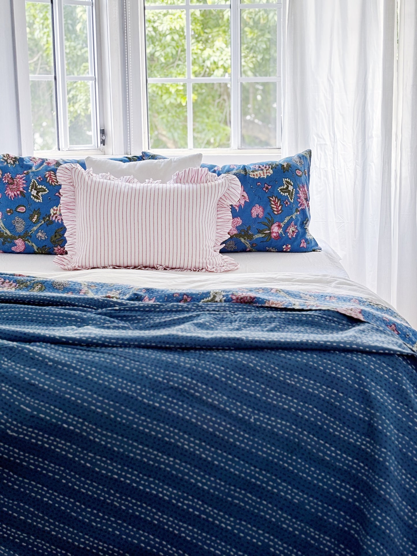 Coastal Heirloom Blue Jardin Kantha Quilt Bundle