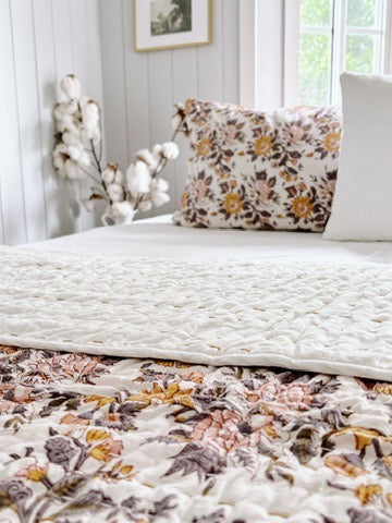 Sienna Cotton Filled Kantha Quilt ~ Hand-Printed & Hand-Stitched