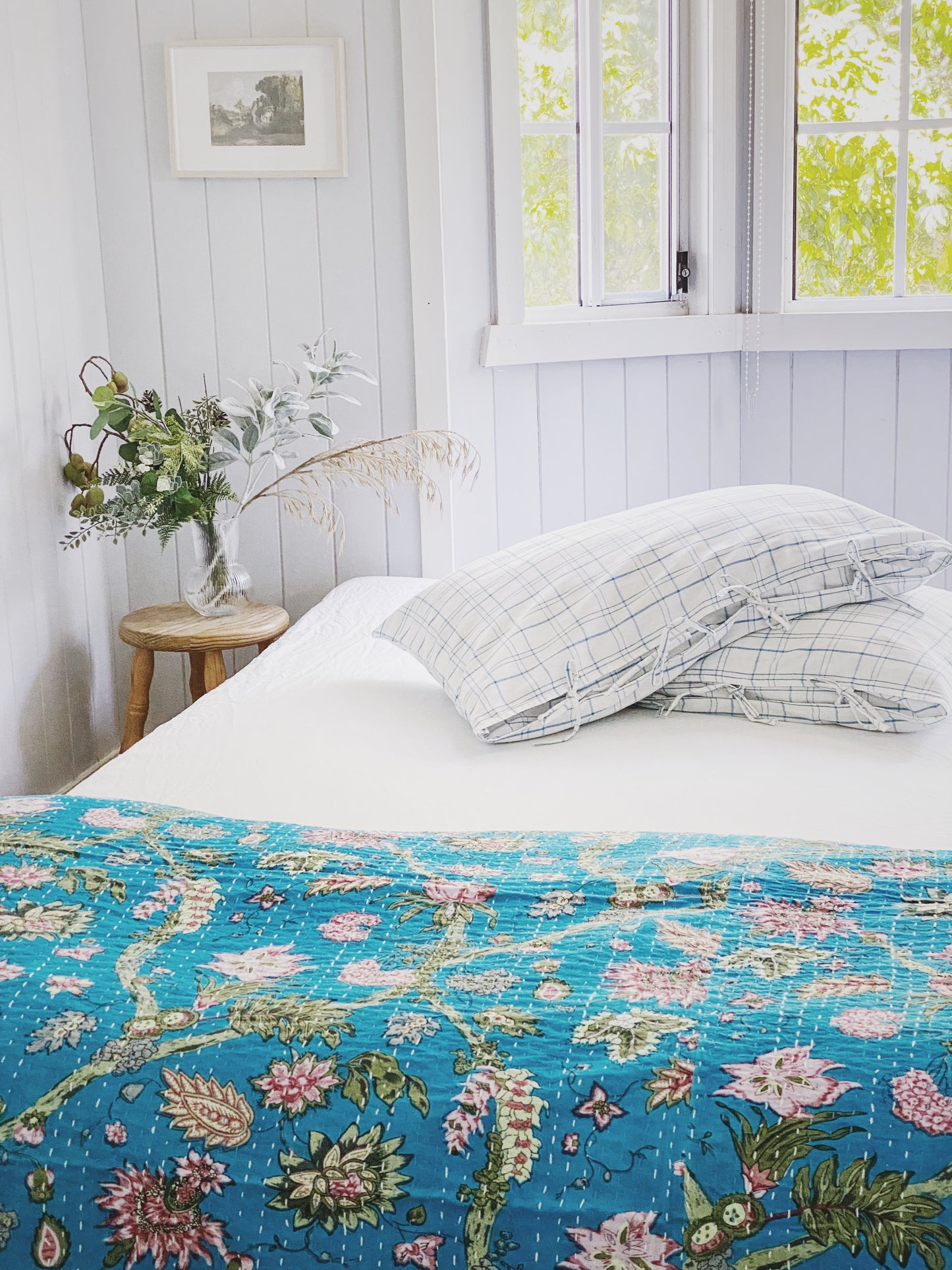 Azure Blue Jardin Kantha Quilt