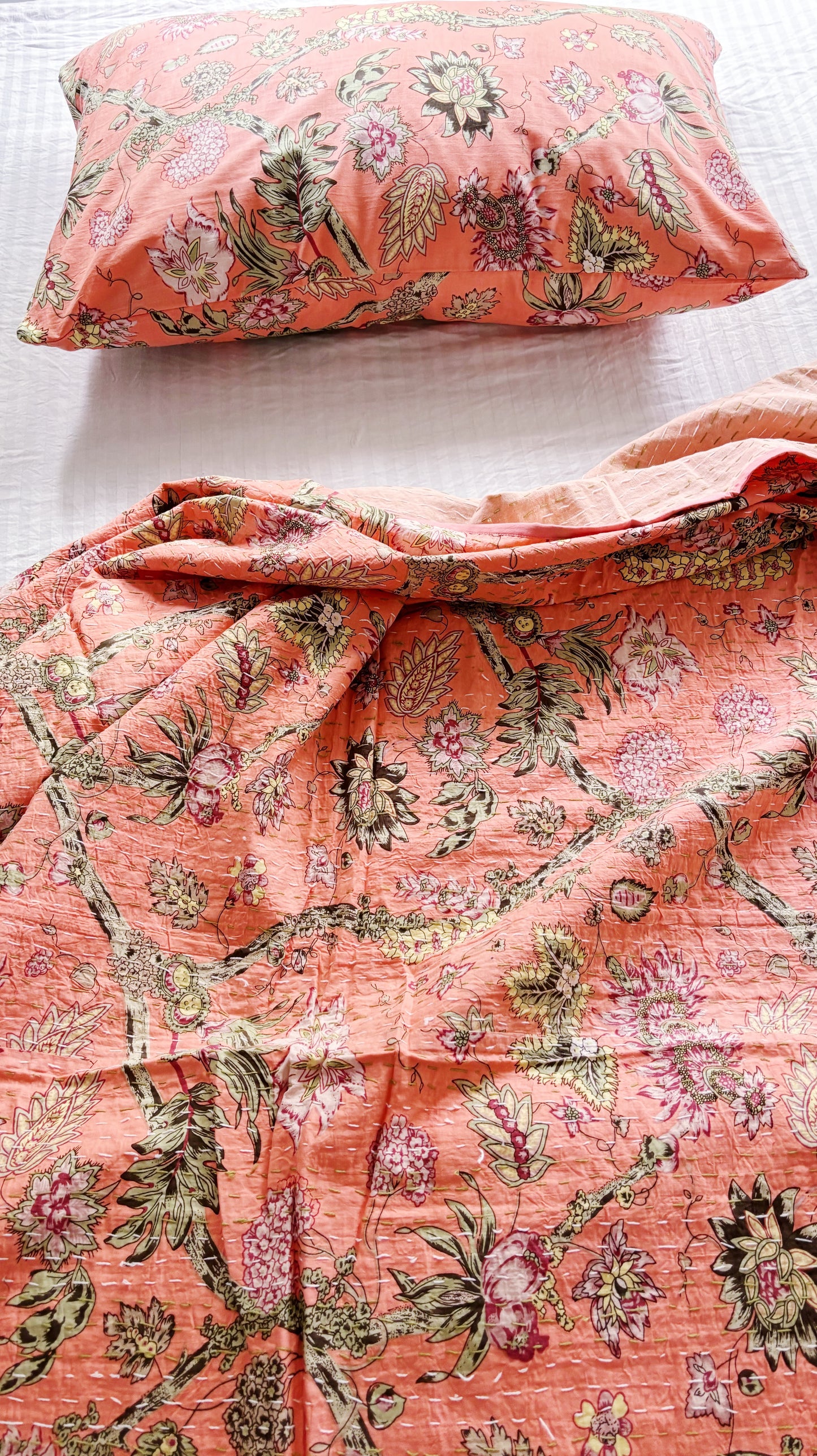 Coral Jardin Floral Pillowcase