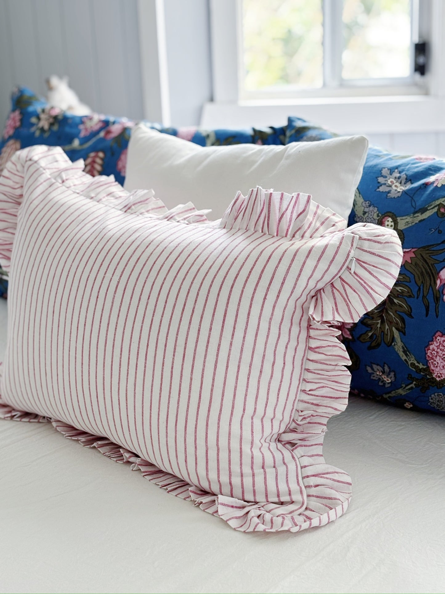 Suffolk Pink Stripes Lumbar Cushion Cover