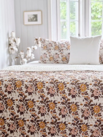 Sienna Cotton Filled Kantha Quilt ~ Hand-Printed & Hand-Stitched