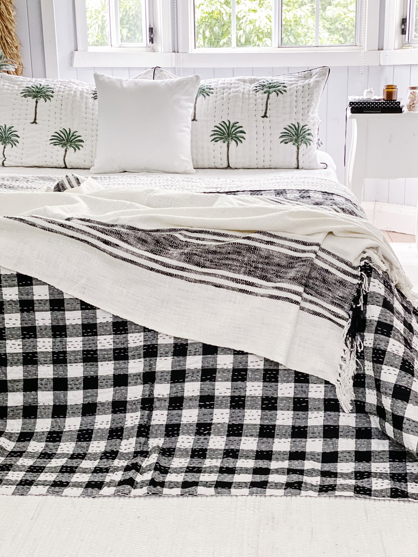 Gingham Modern Farmhouse Kantha Quilt