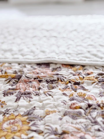 Sienna Cotton Filled Kantha Quilt ~ Hand-Printed & Hand-Stitched