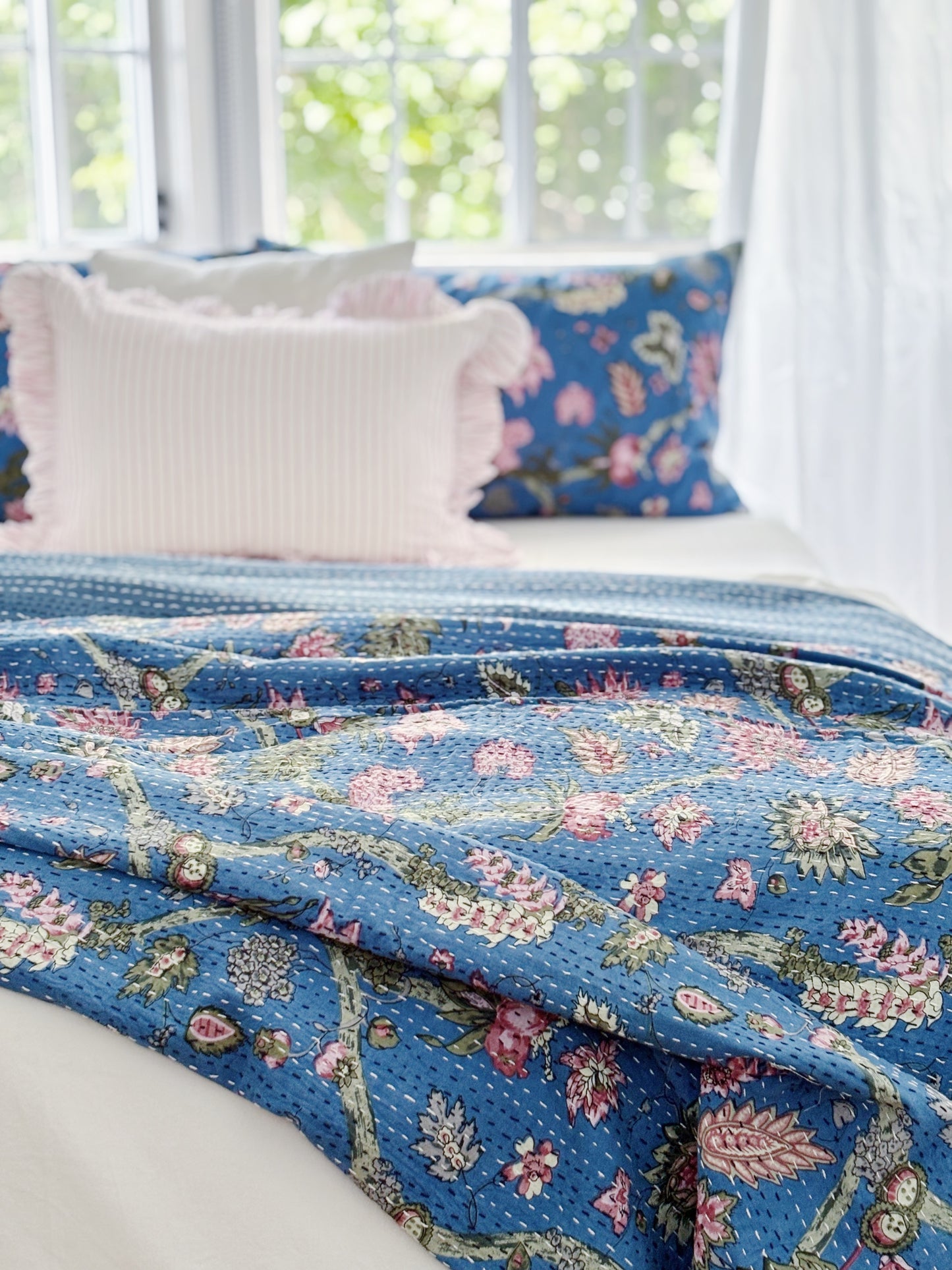 Coastal Heirloom Blue Jardin Kantha Quilt Bundle