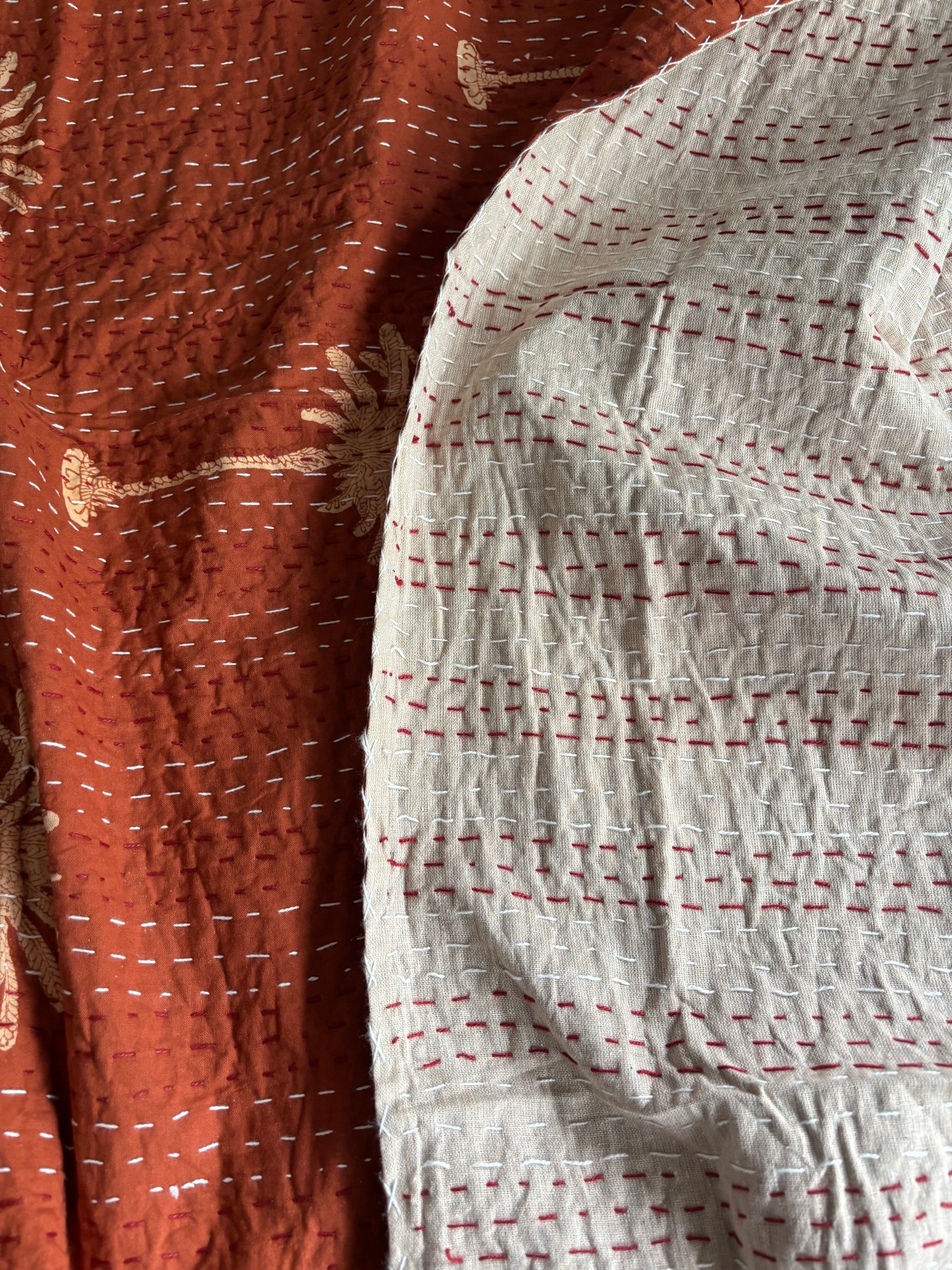 Rust Palm Kantha Quilt-Single Size