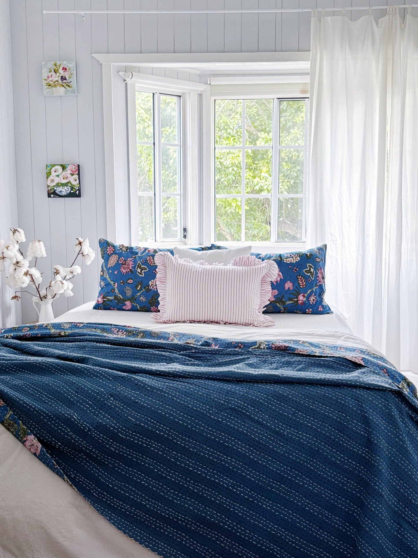 Coastal Heirloom Blue Jardin Kantha Quilt Bundle