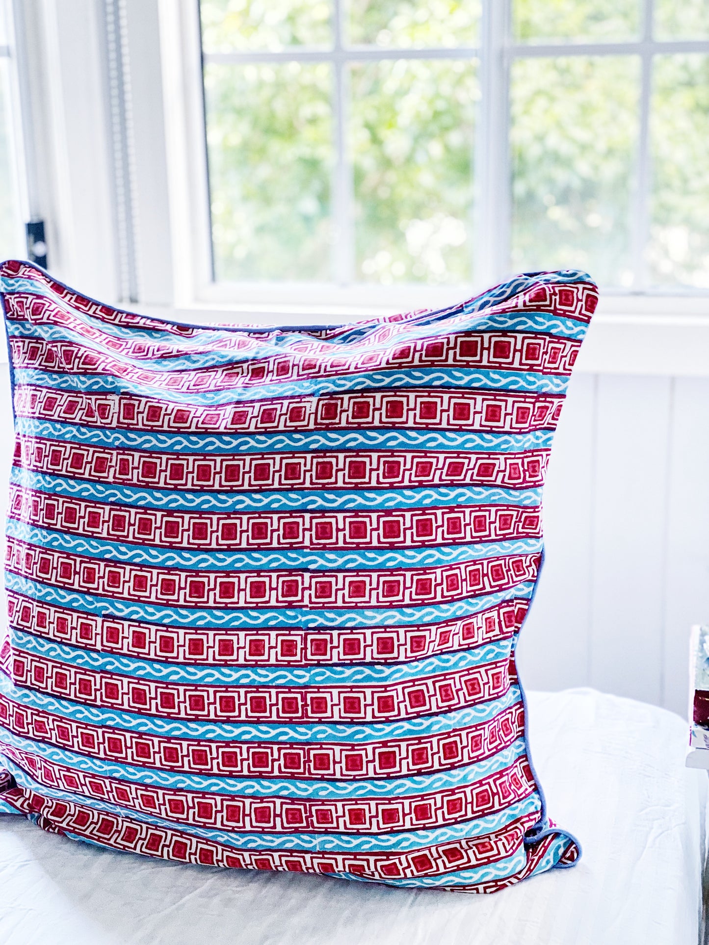 Aegean Coastal Handprinted Euro Cushion Cover