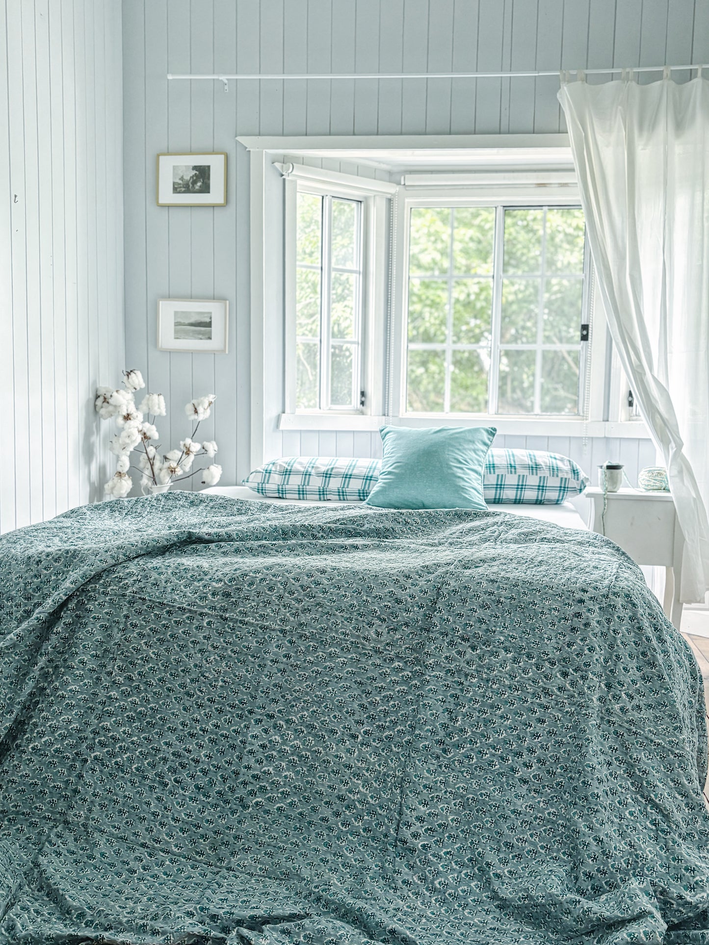 Sage Foliage Kantha Quilt