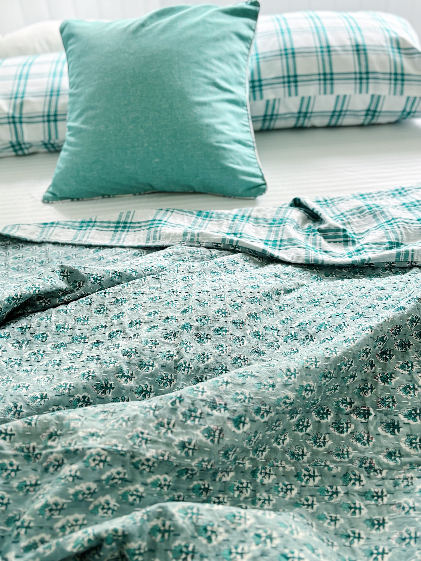 Sage Foliage Kantha Quilt