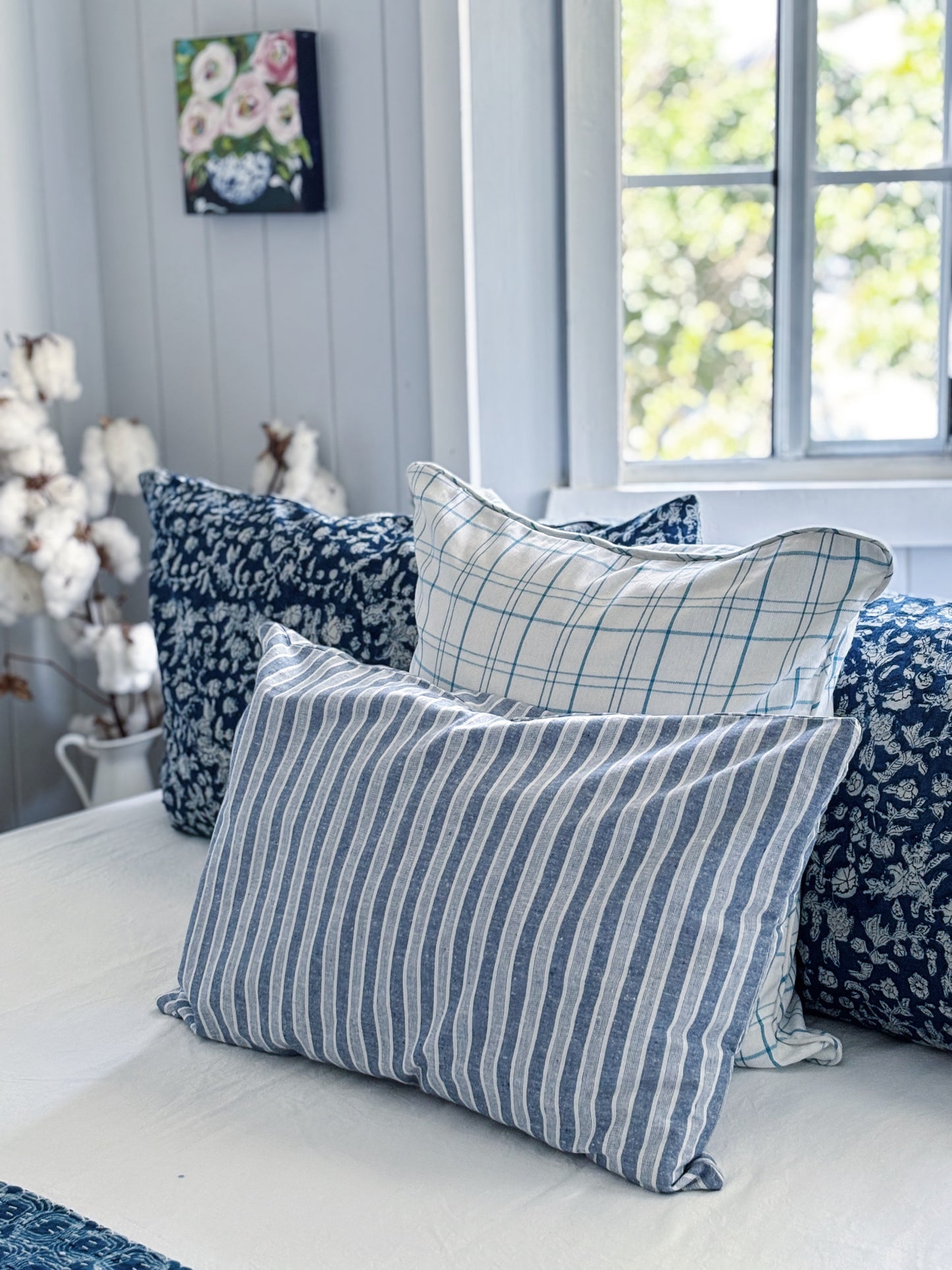Coastal Living Indigo Patchwork Hand Block Printed Kantha Quilt Bundle