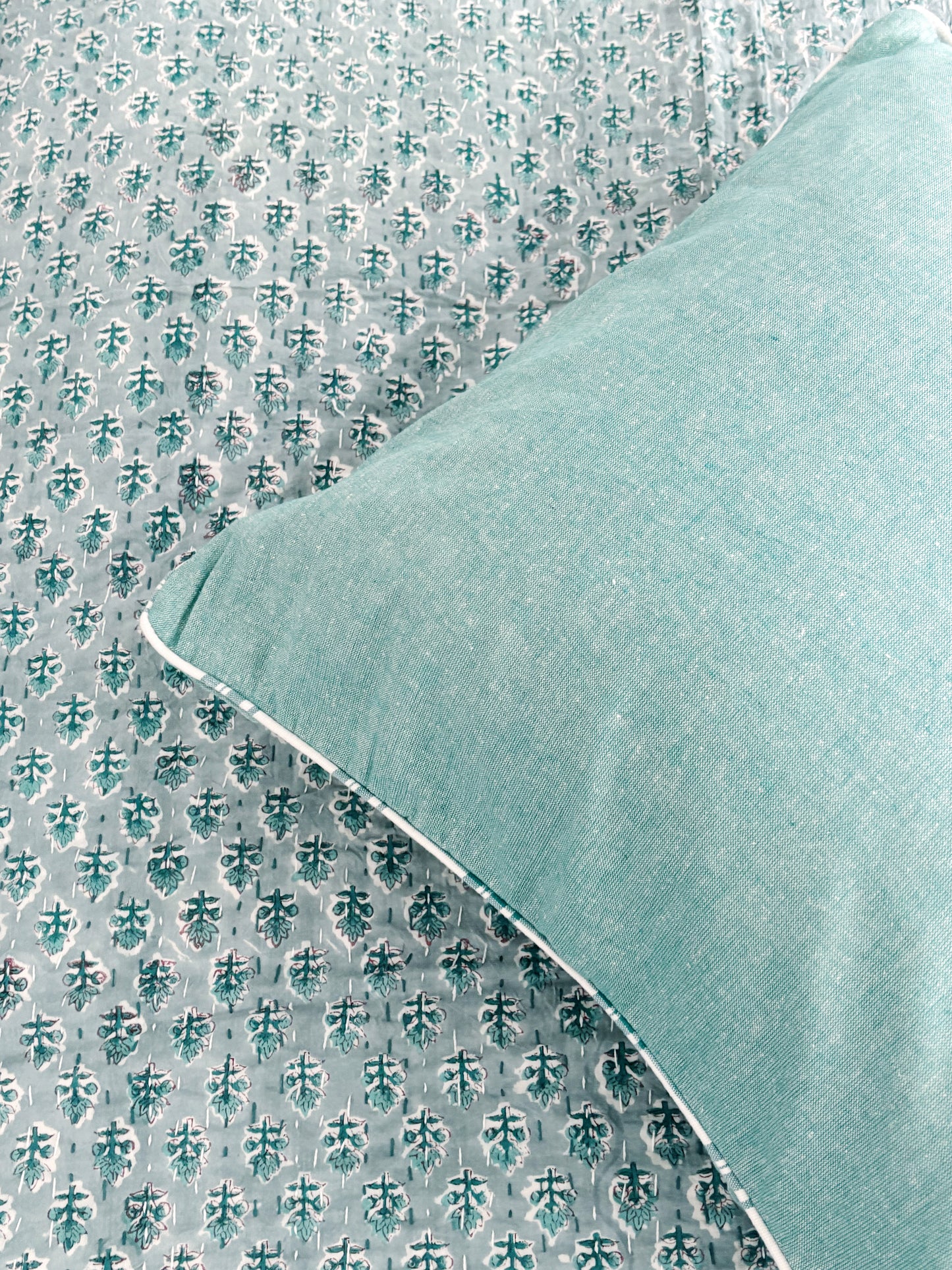Sage Foliage Kantha Quilt