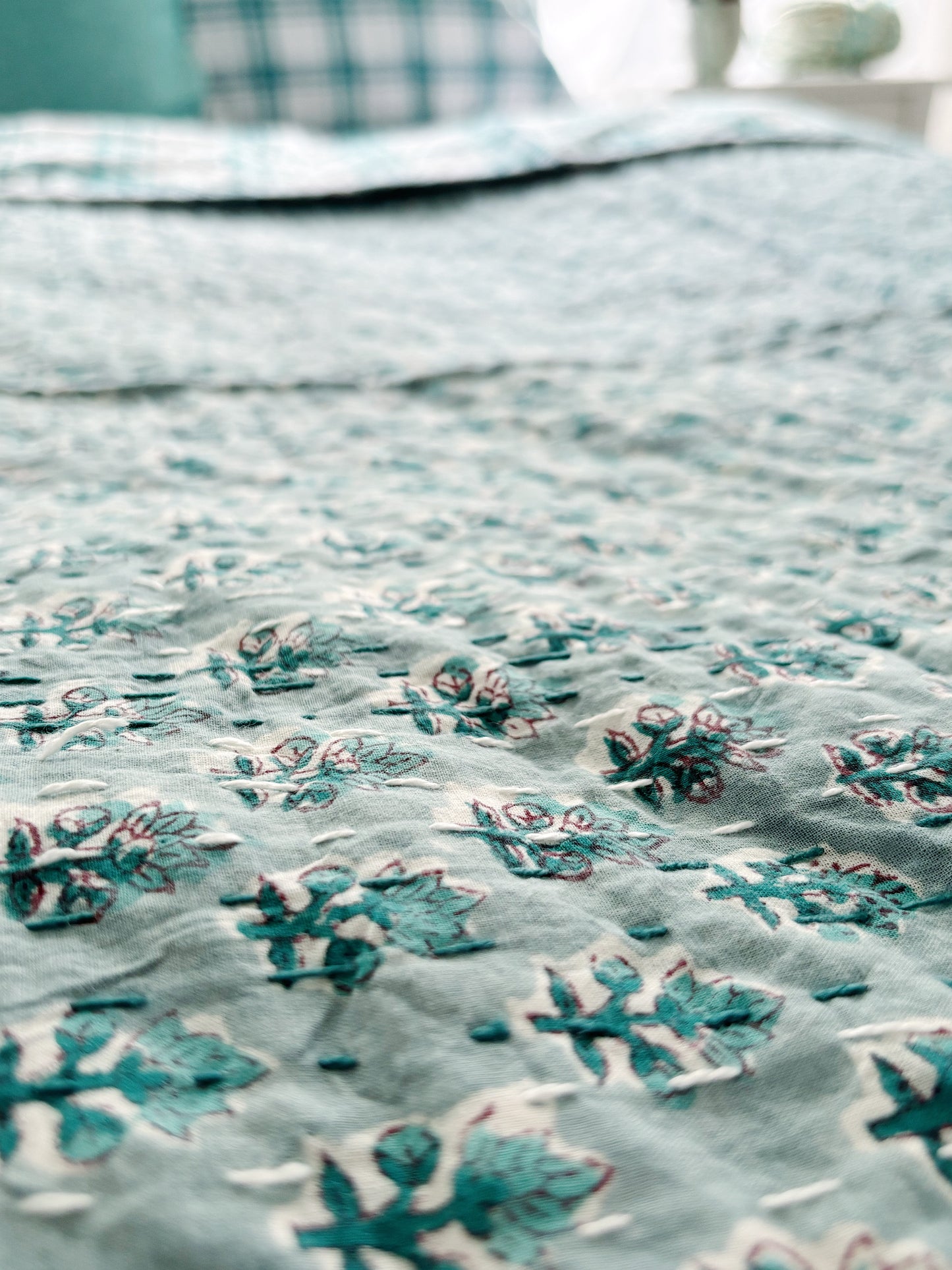 Sage Foliage Kantha Quilt
