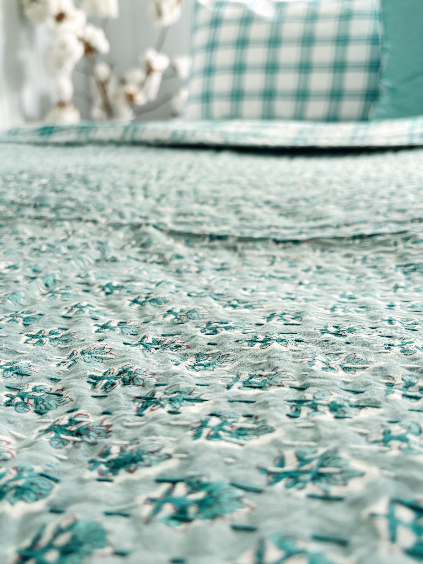 Sage Foliage Kantha Quilt