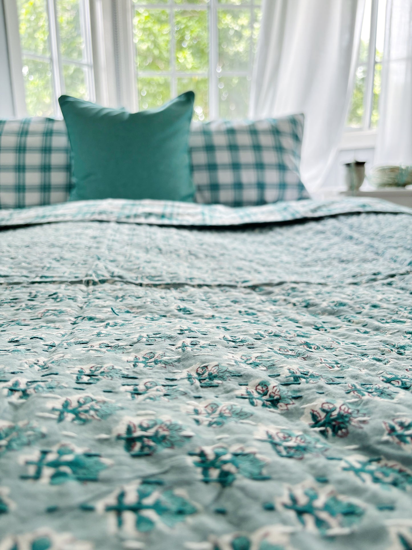 Sage Foliage Kantha Quilt