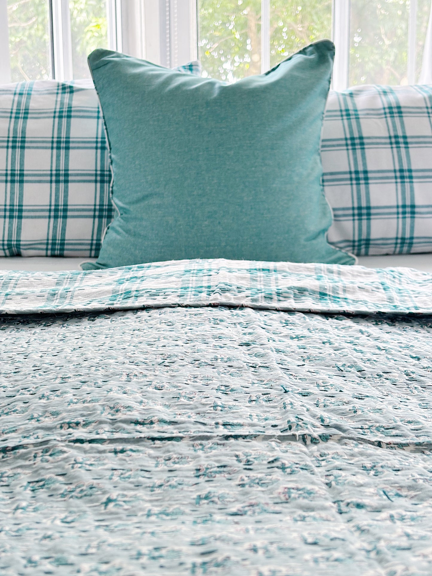 Sage Foliage Kantha Quilt