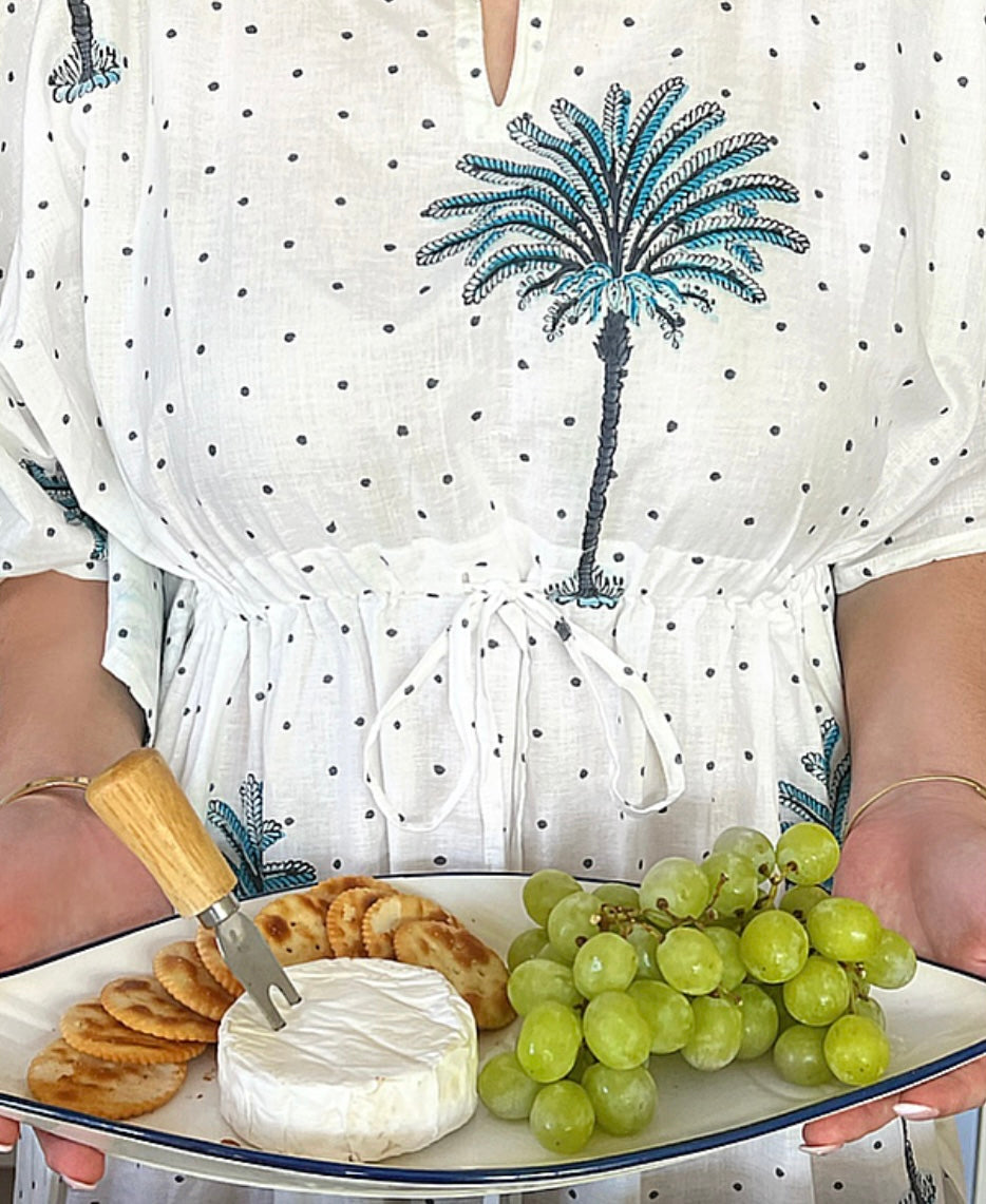 Blue Boho Polka Dot Palm Trees Kaftan