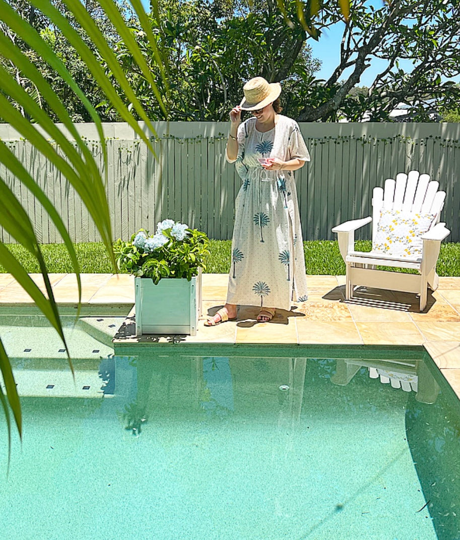 Blue Boho Polka Dot Palm Trees Kaftan