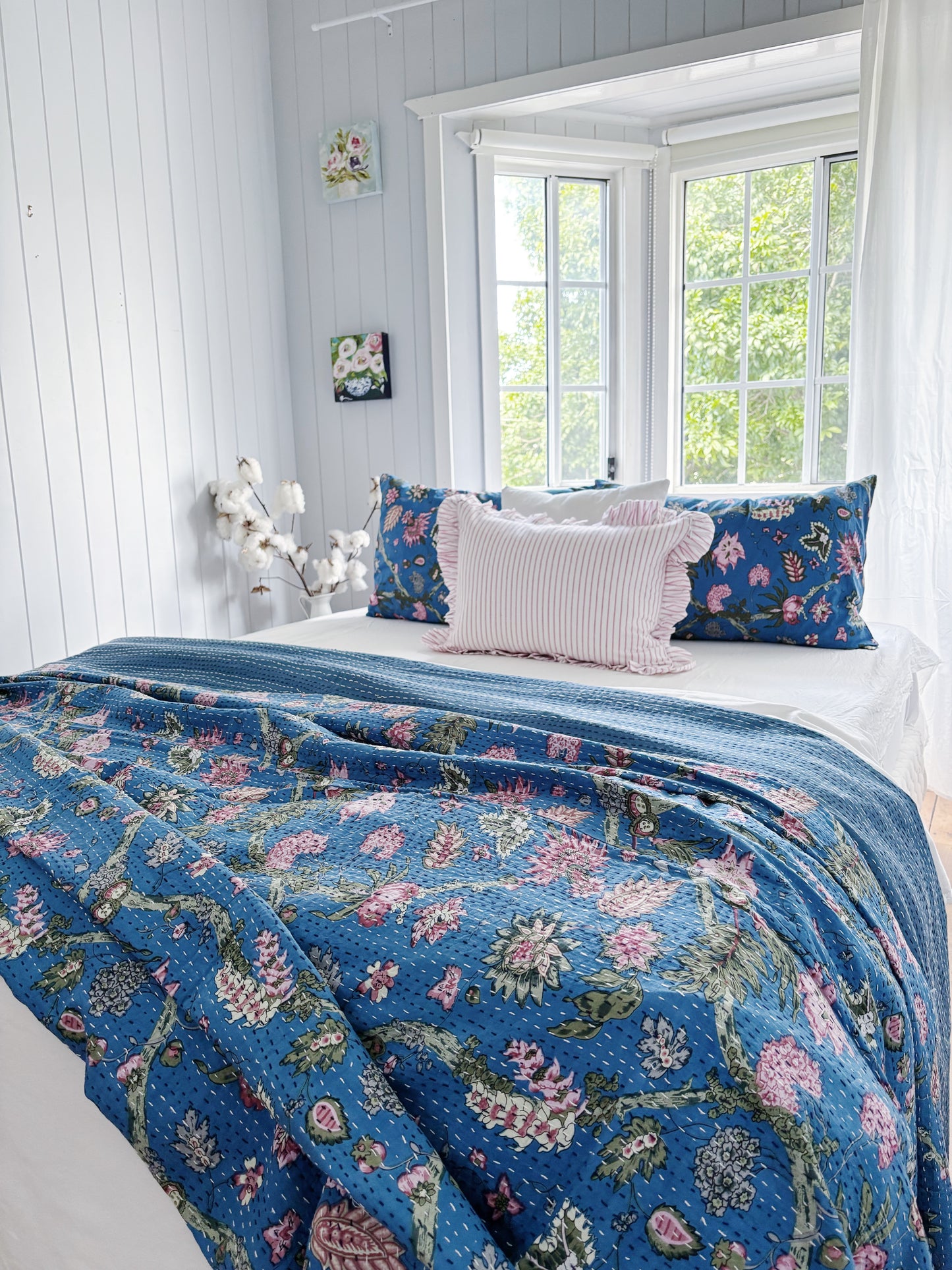 Coastal Heirloom Blue Jardin Kantha Quilt Bundle