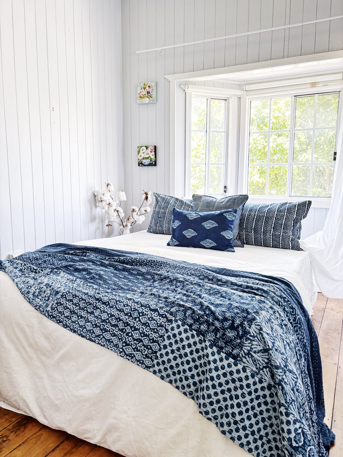 Coastal Living Indigo Patchwork Hand Block Printed Kantha Quilt Bundle