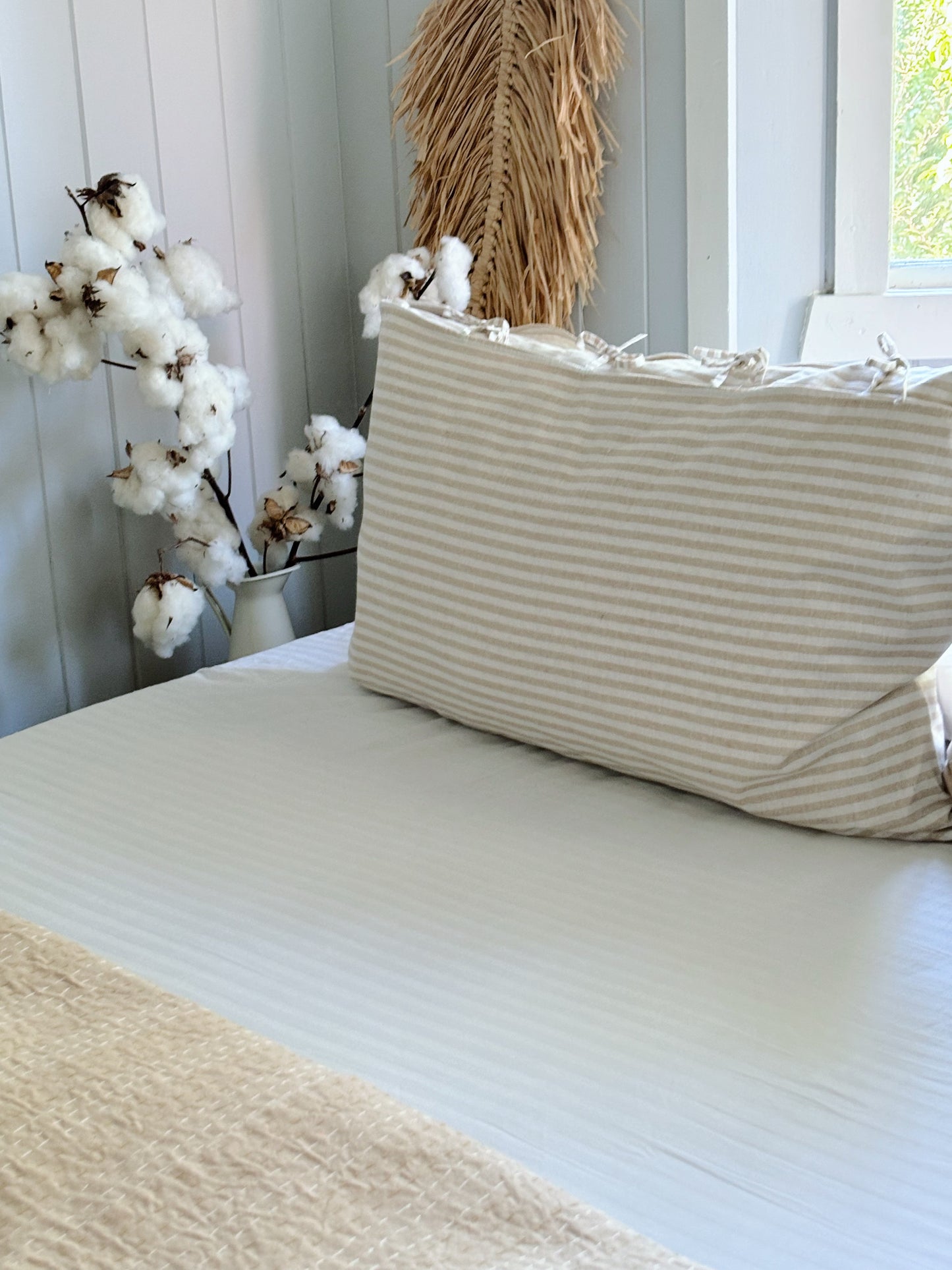 Beige St Barth Coastal Stripes Pillowcase