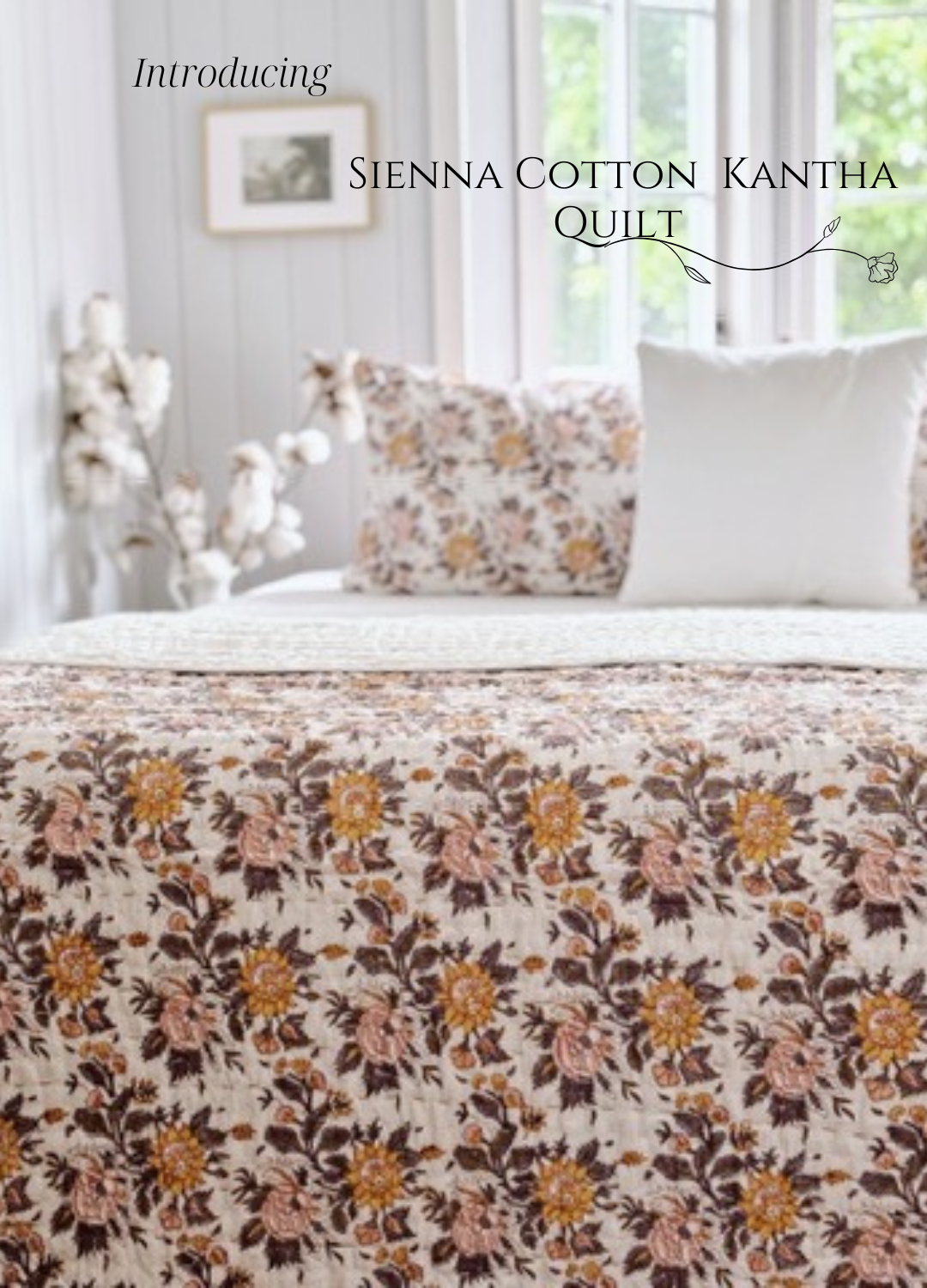 Sienna Cotton Filled Kantha Quilt ~ Hand-Printed & Hand-Stitched