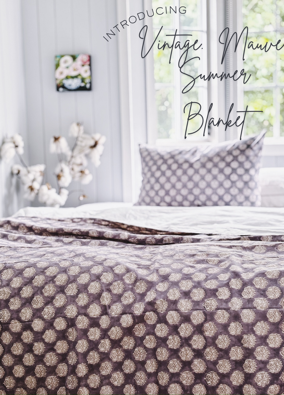 Vintage Mauve Summer Blanket ~ Hand Printed & Sustainably Made